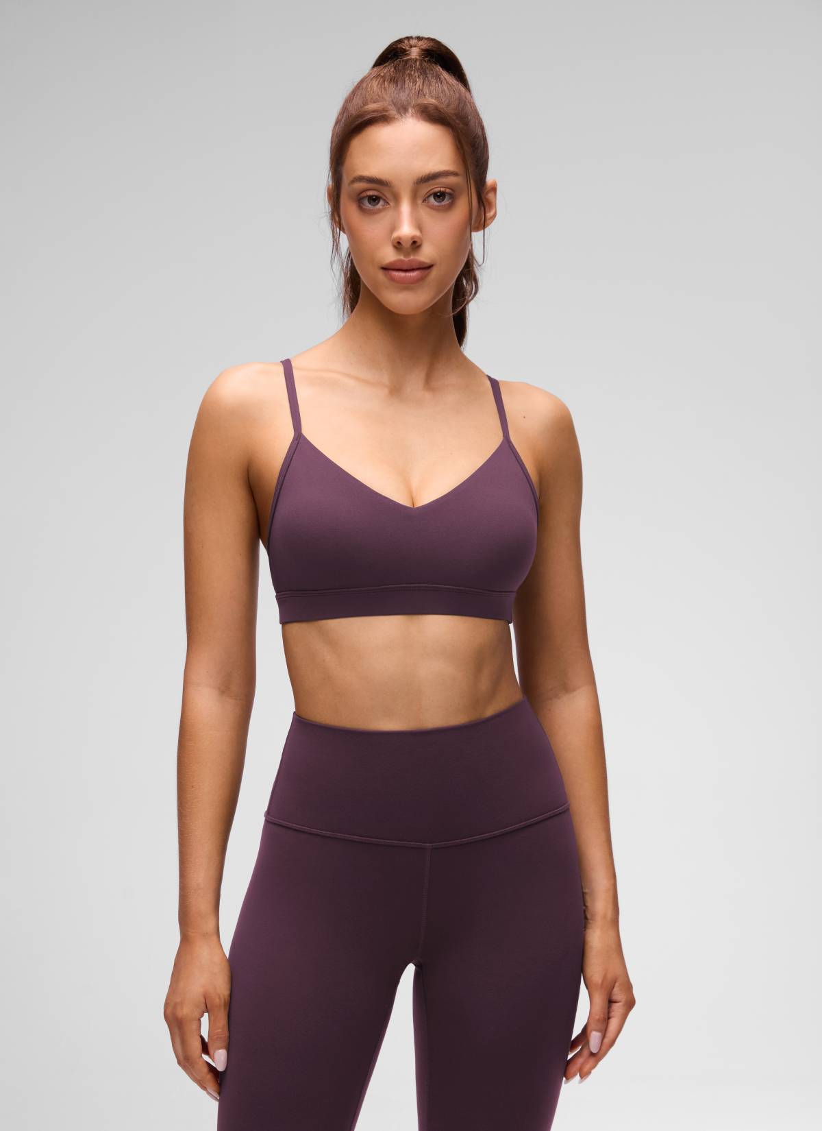 CRZ YOGA Butterluxe Womens V Neck Camisole Yoga Padded Sports Bra Grape Thistle Purple @model_info:Lary