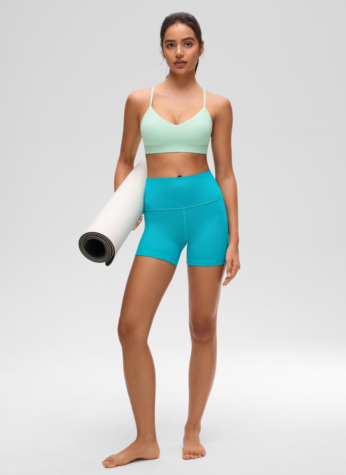 CRZ YOGA Butterluxe Womens V Neck Camisole Yoga Padded Sports Bra Mint Moment @model_info:Liss
