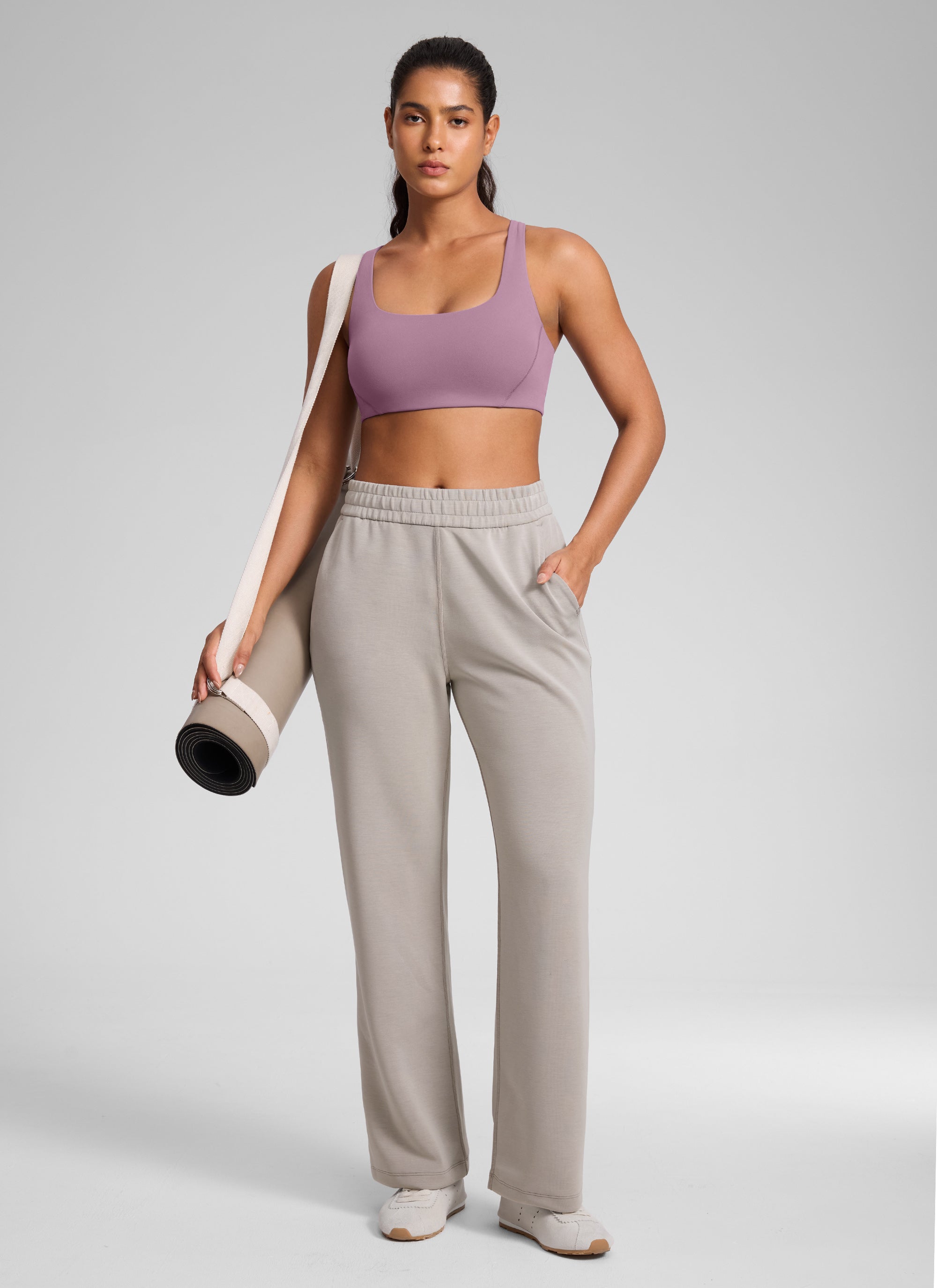 CRZ YOGA Womens Butterlift Double Lined Square Neck Yoga Sports Bra Light Lavender @model_info:C