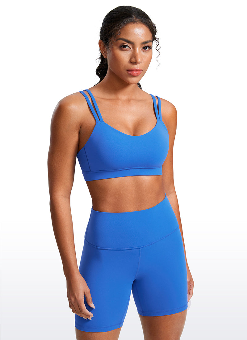 CRZ YOGA Women's Yoga Molded Cup Butterluxe Strappy Bra V Neck Sparkle Blue @model_info:Crystal