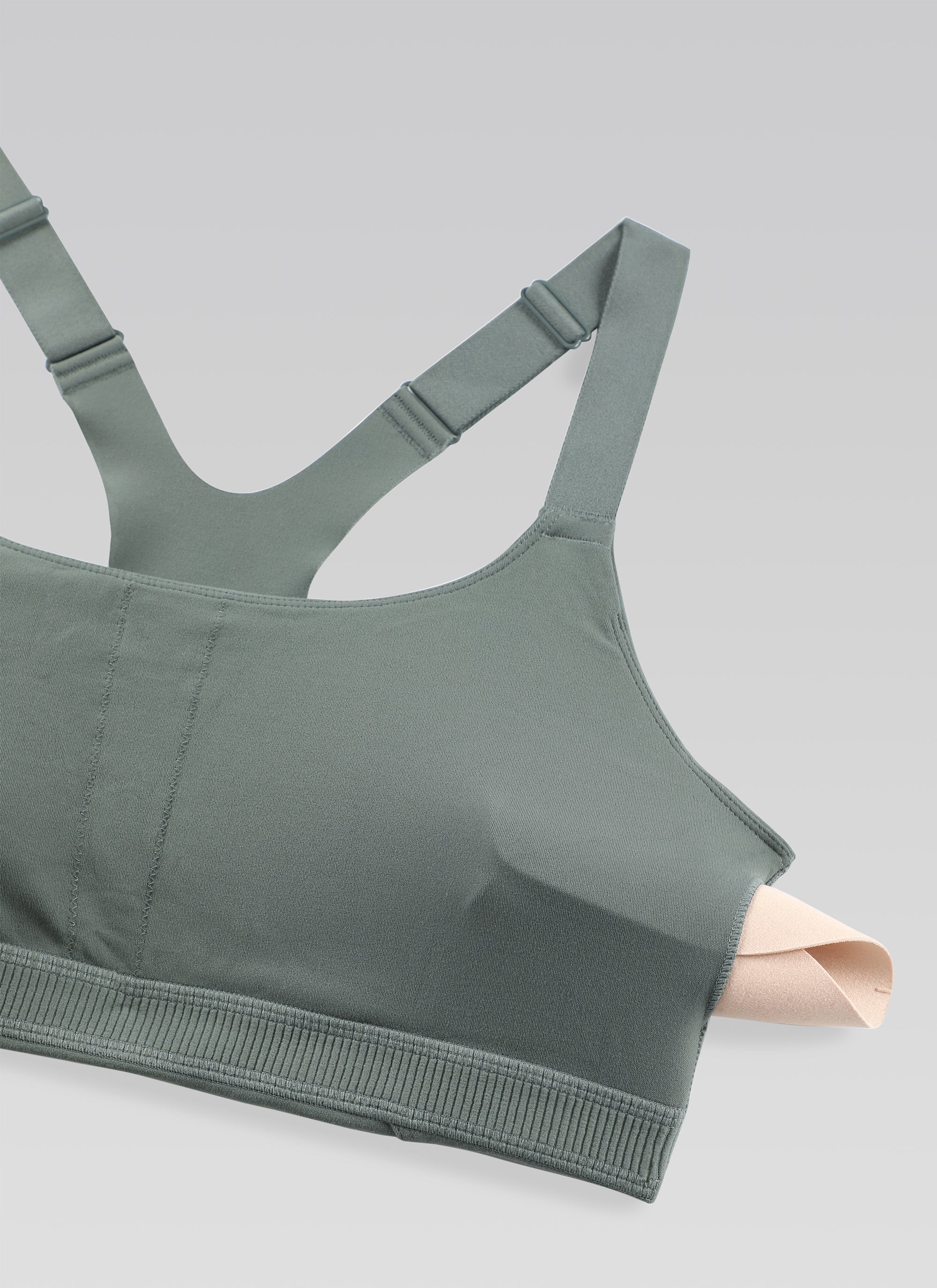CRZ YOGA Women's Gym Top Butterlift Scoop Neck Bra Adjustable Straps Grey Sage @model_info:NEW