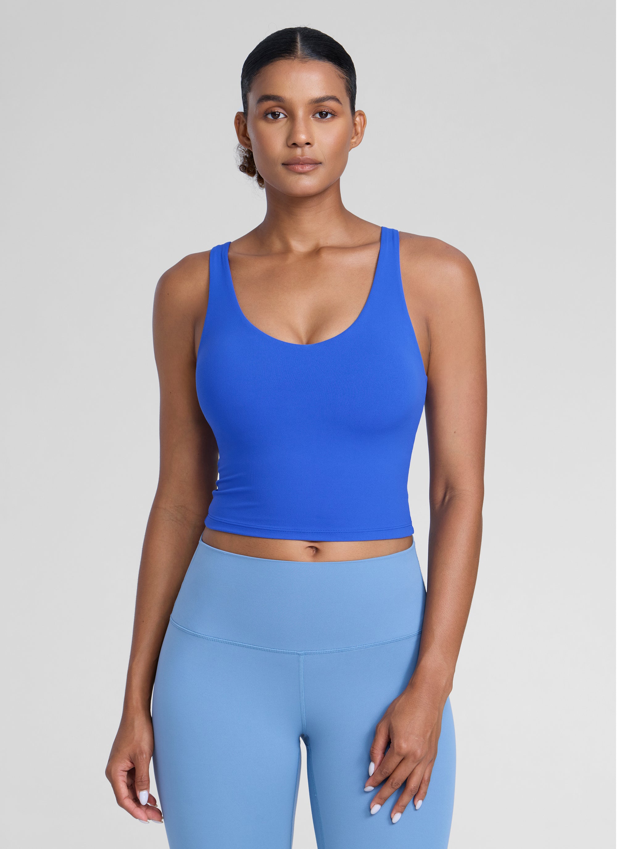 CRZ YOGA Womens Butterlift Racerback U Neck Yoga Built in Bra Tank Royal