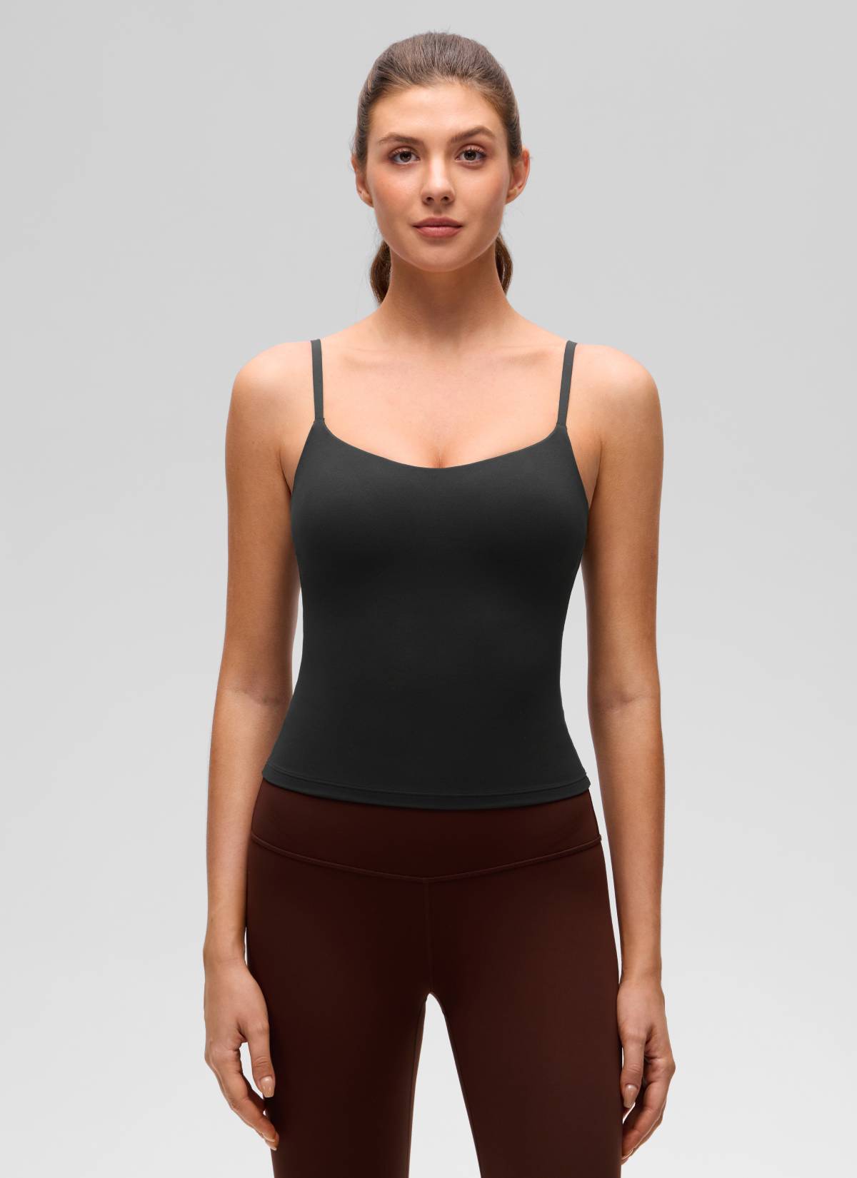 CRZ YOGA Women's Butterluxe Yoga U Back Waist Length Built in Bra Tank Black @model_info:Gelya