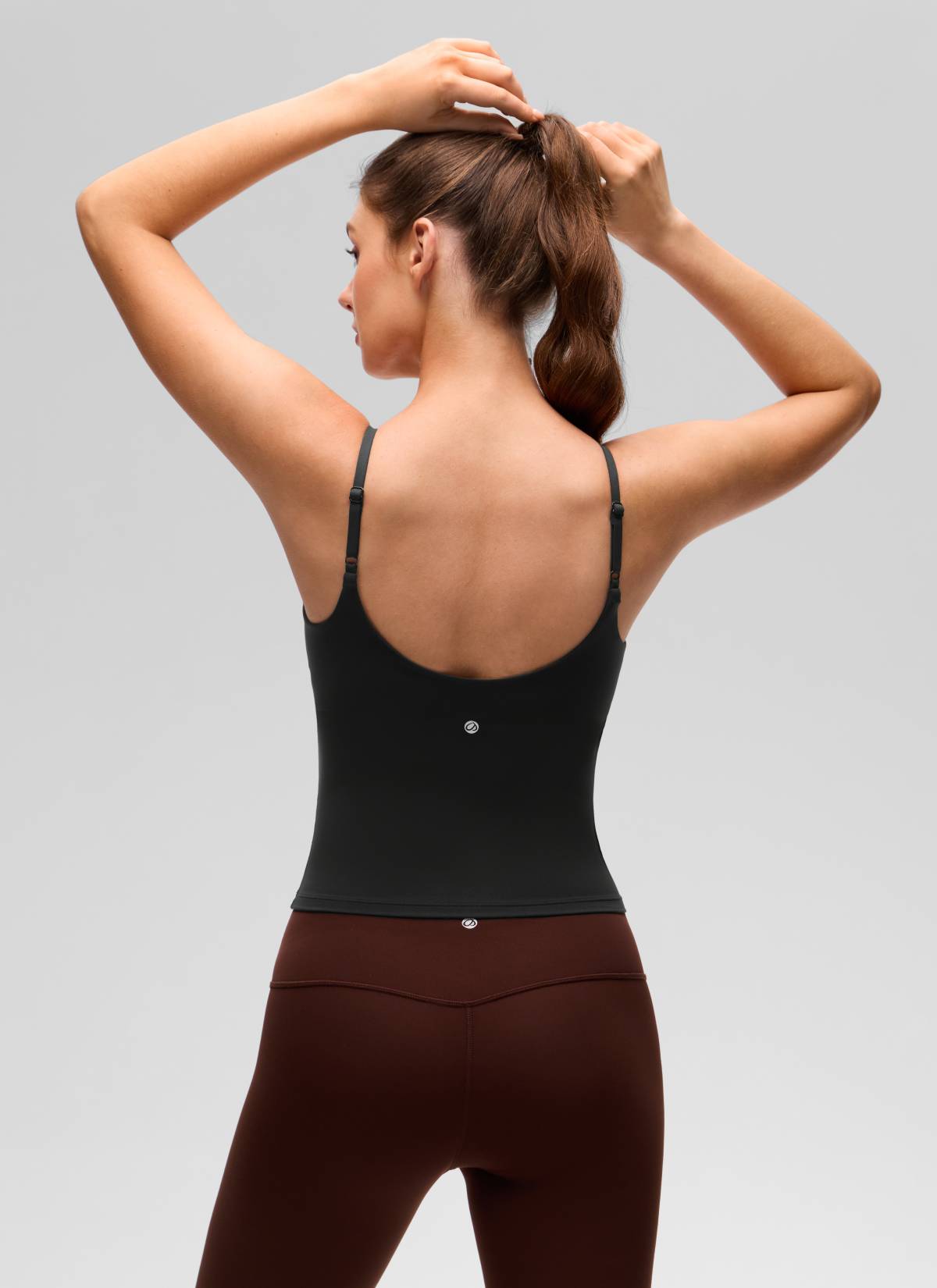 CRZ YOGA Women's Butterluxe Yoga U Back Waist Length Built in Bra Tank Black @model_info:Gelya