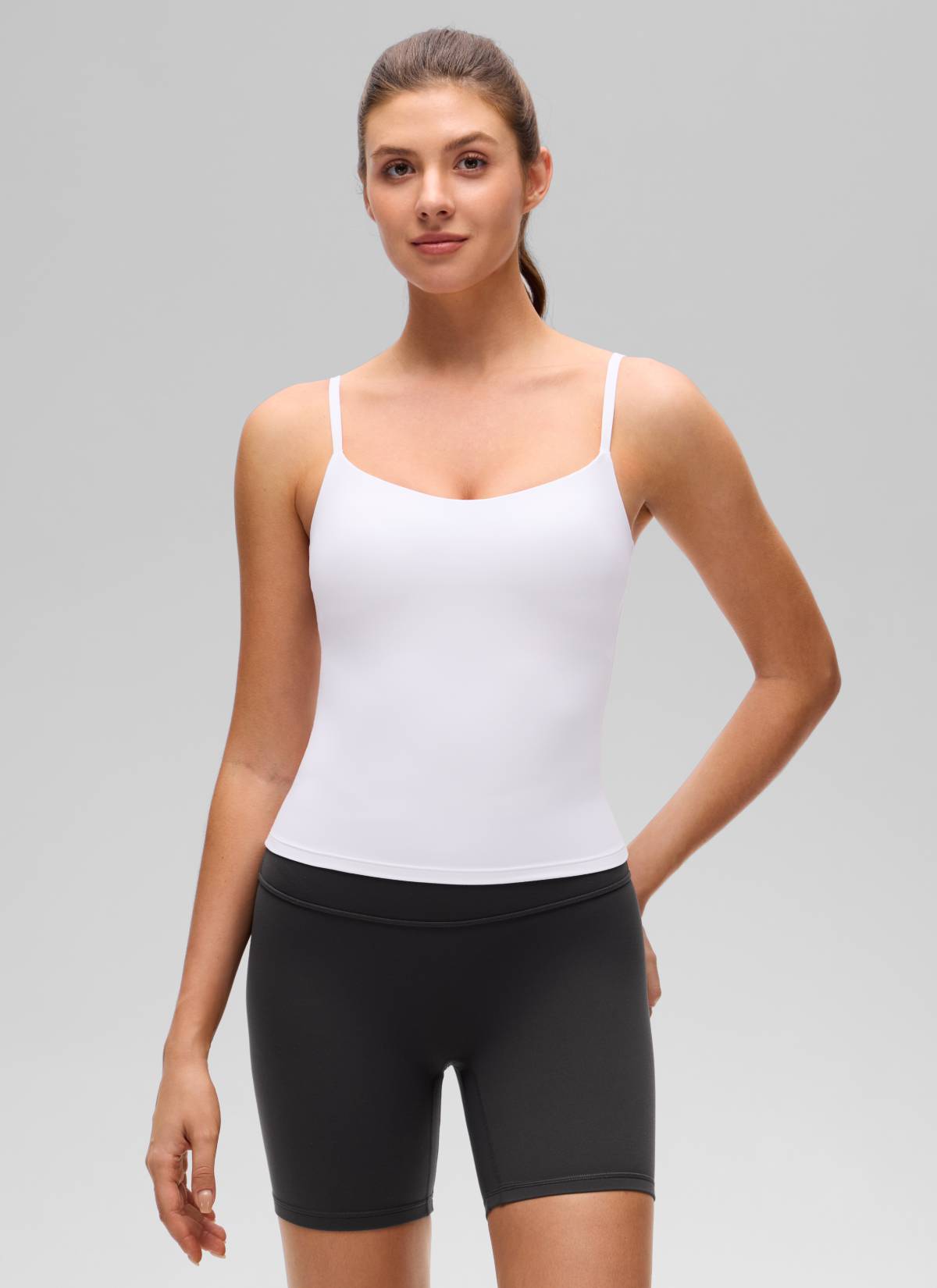 CRZ YOGA Women's Butterluxe Yoga U Back Waist Length Built in Bra Tank White