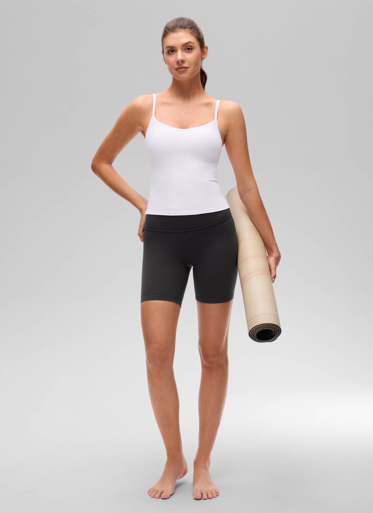 CRZ YOGA Women's Butterluxe Yoga U Back Waist Length Built in Bra Tank White