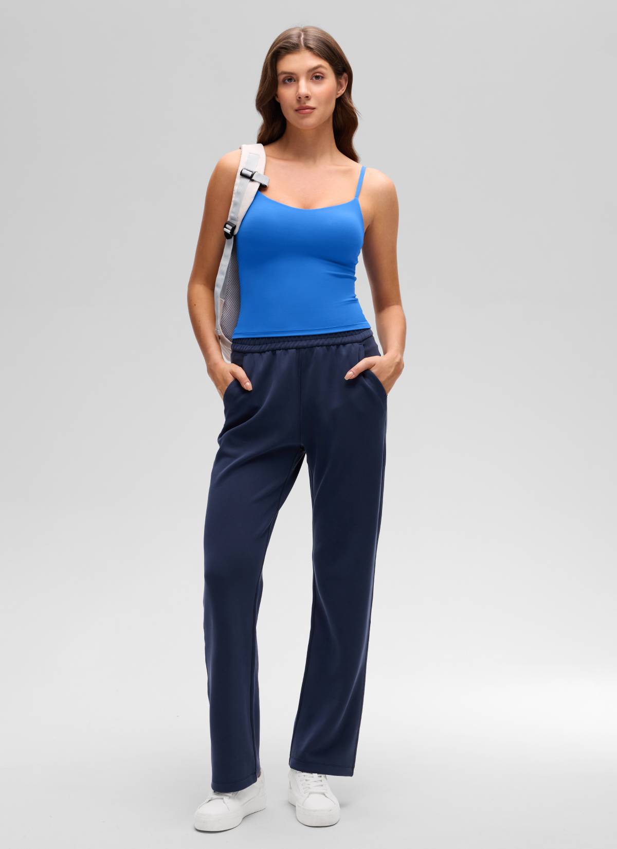 CRZ YOGA Women's Butterluxe Yoga U Back Waist Length Built in Bra Tank Sparkle Blue