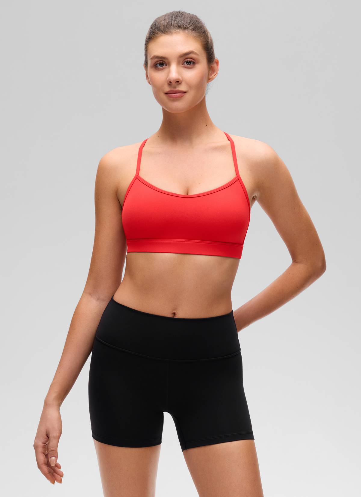 CRZ YOGA Women's Butterluxe Yoga Scoop Neck Cross Back Sports Bra Deep Red @model_info:Gelya