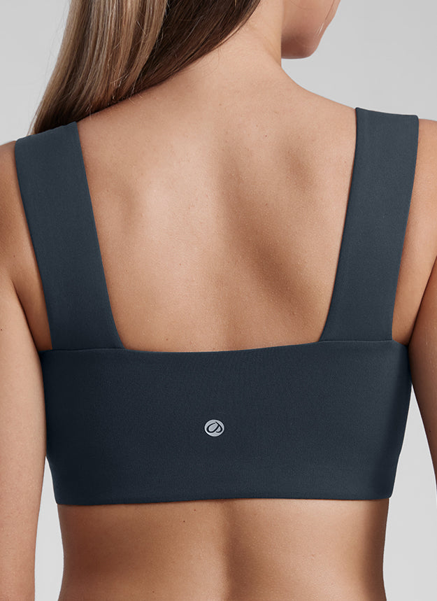 CRZ YOGA Butterluxe Womens Square Neck Open Back Wide straps Sports Bras True Navy
