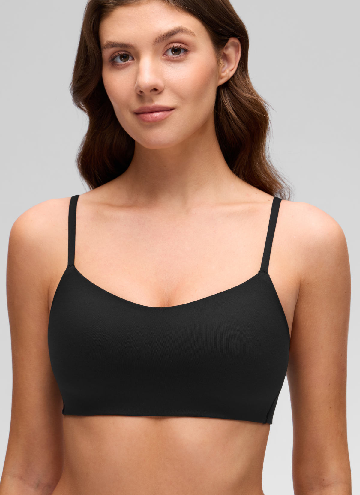 CRZ YOGA Women's Softhold Casual V Neck Mold Spaghetti Strap Bralette Black