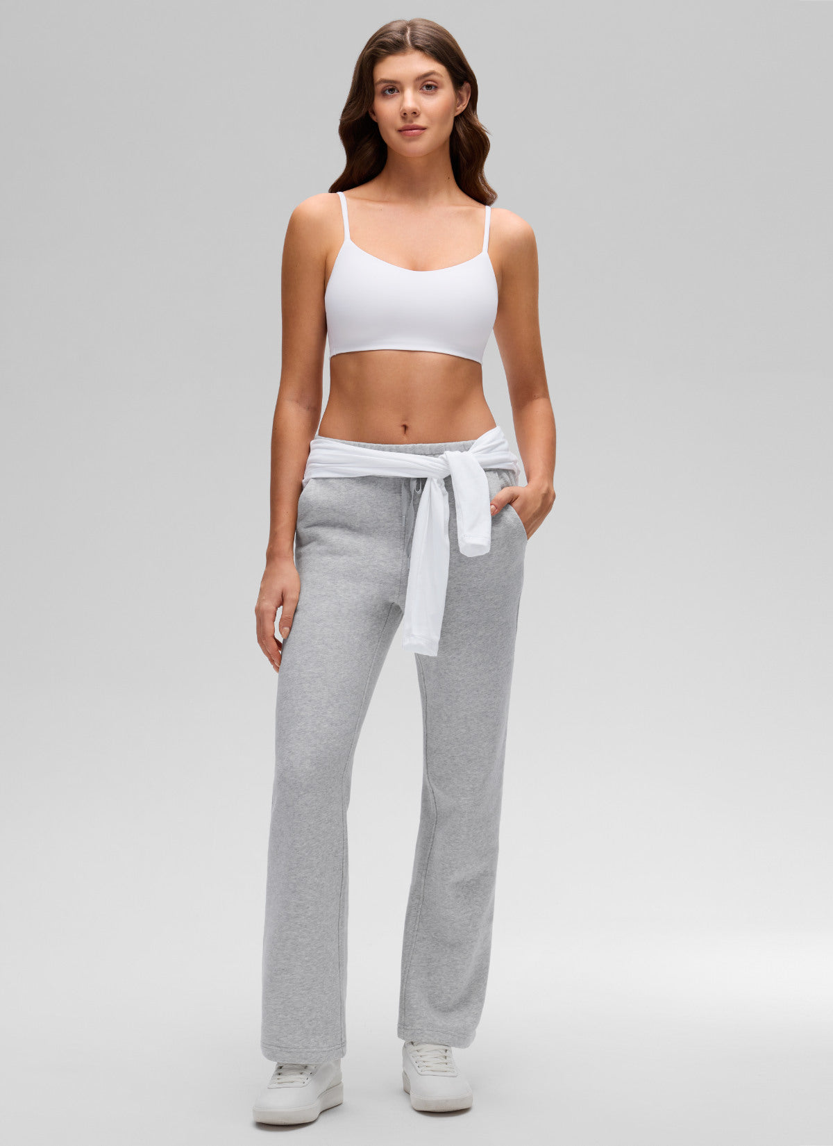 CRZ YOGA Women's Softhold Casual V Neck Mold Spaghetti Strap Bralette Snow White