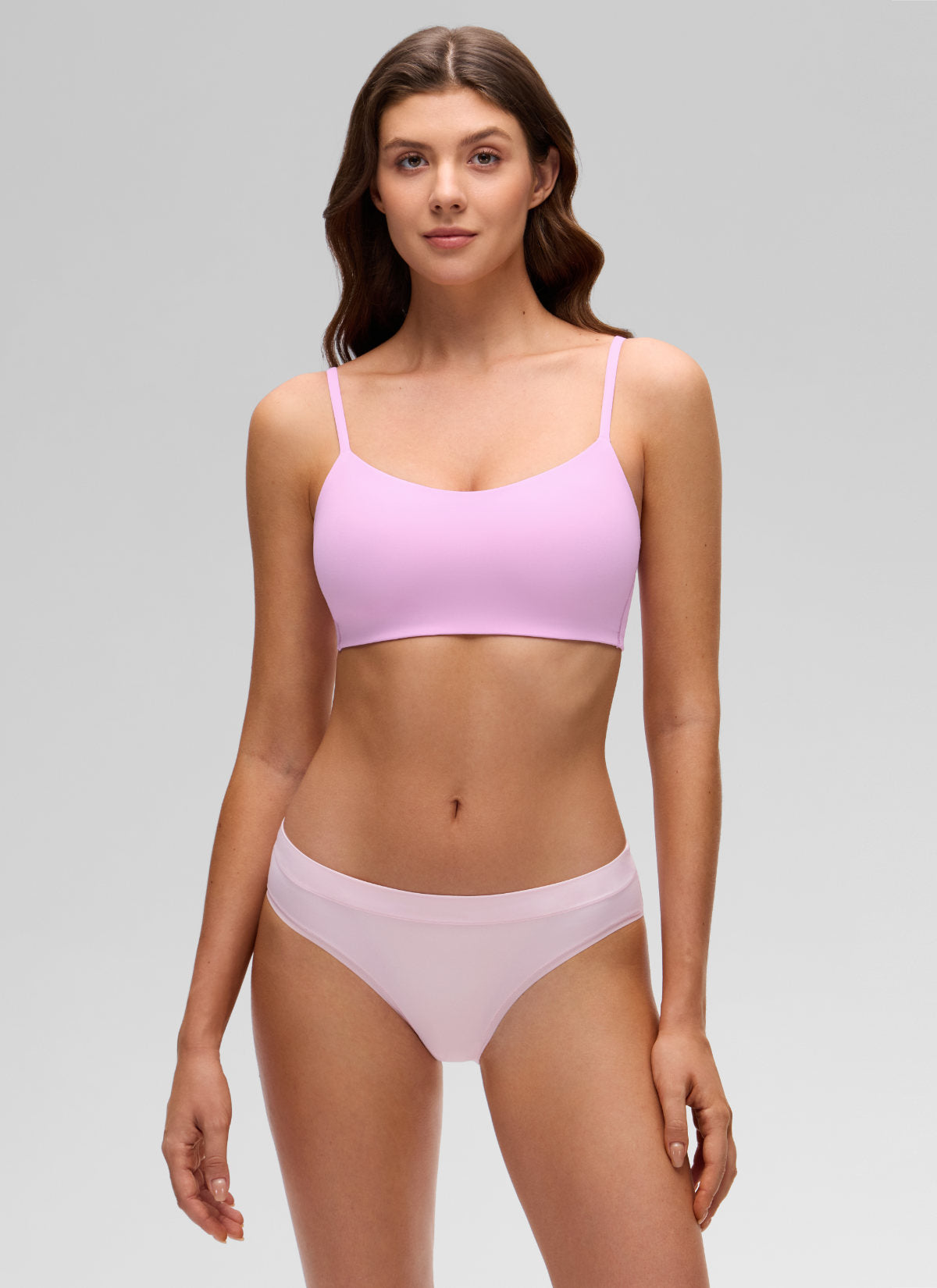 CRZ YOGA Women's Softhold Casual V Neck Mold Spaghetti Strap Bralette Vita Pink