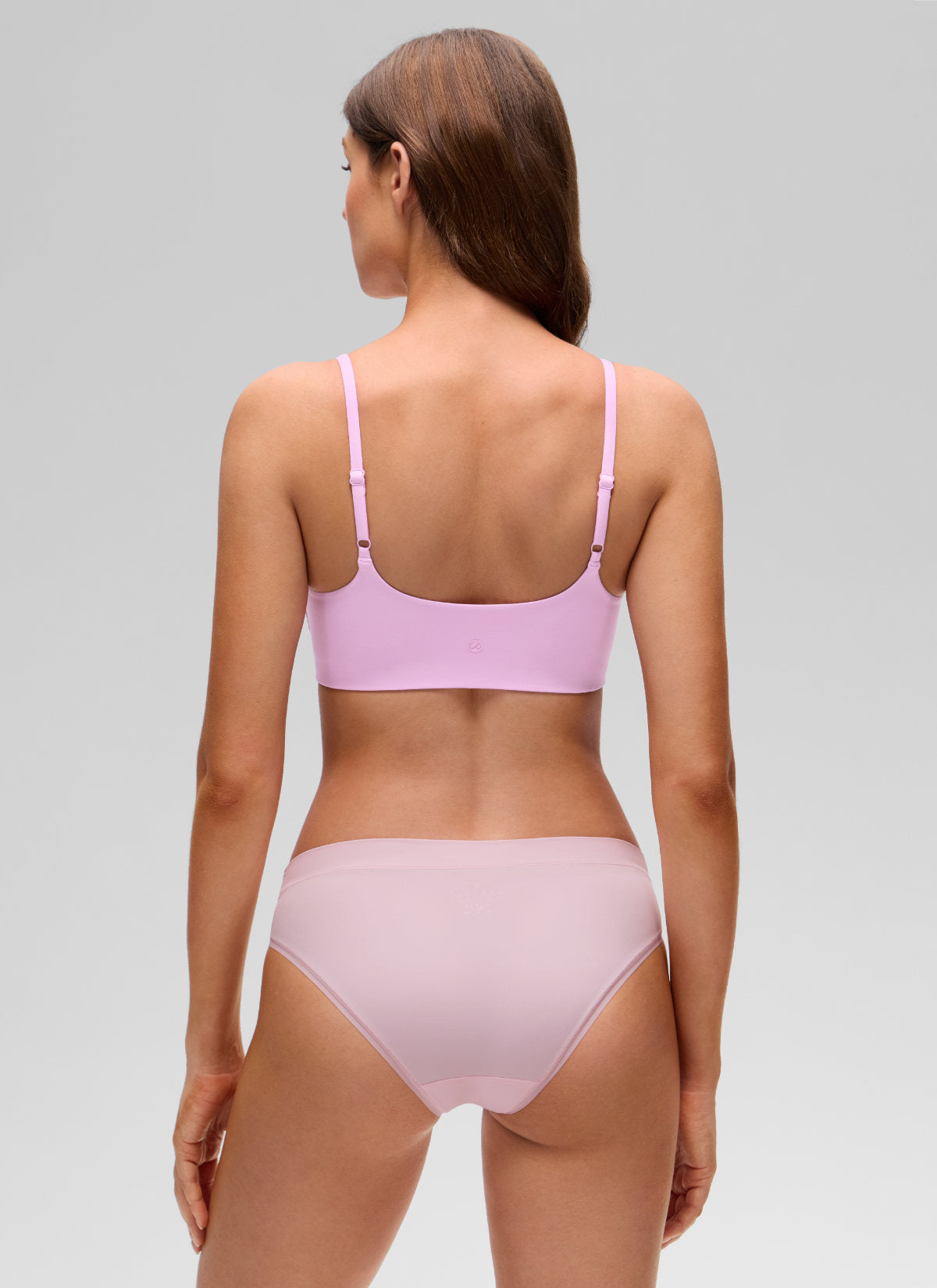 CRZ YOGA Women's Softhold Casual V Neck Mold Spaghetti Strap Bralette Vita Pink