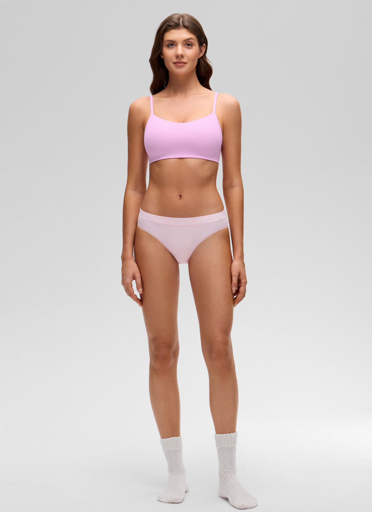 CRZ YOGA Women's Softhold Casual V Neck Mold Spaghetti Strap Bralette Vita Pink