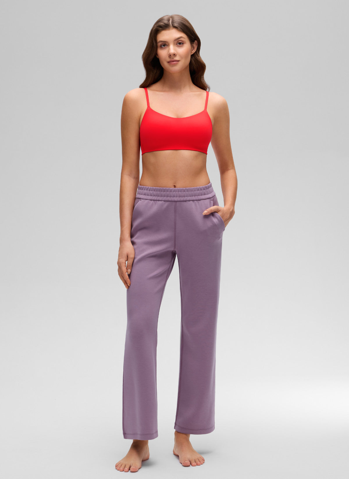 CRZ YOGA Women's Softhold Casual V Neck Mold Spaghetti Strap Bralette Deep Red