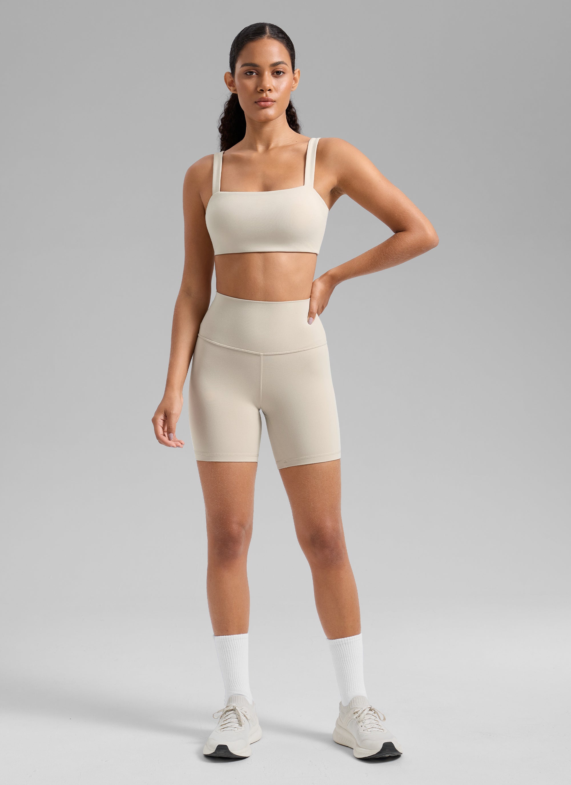 CRZ YOGA Women's Butterlift Workout Square Neck Built in Sports Bra Mojave Tan