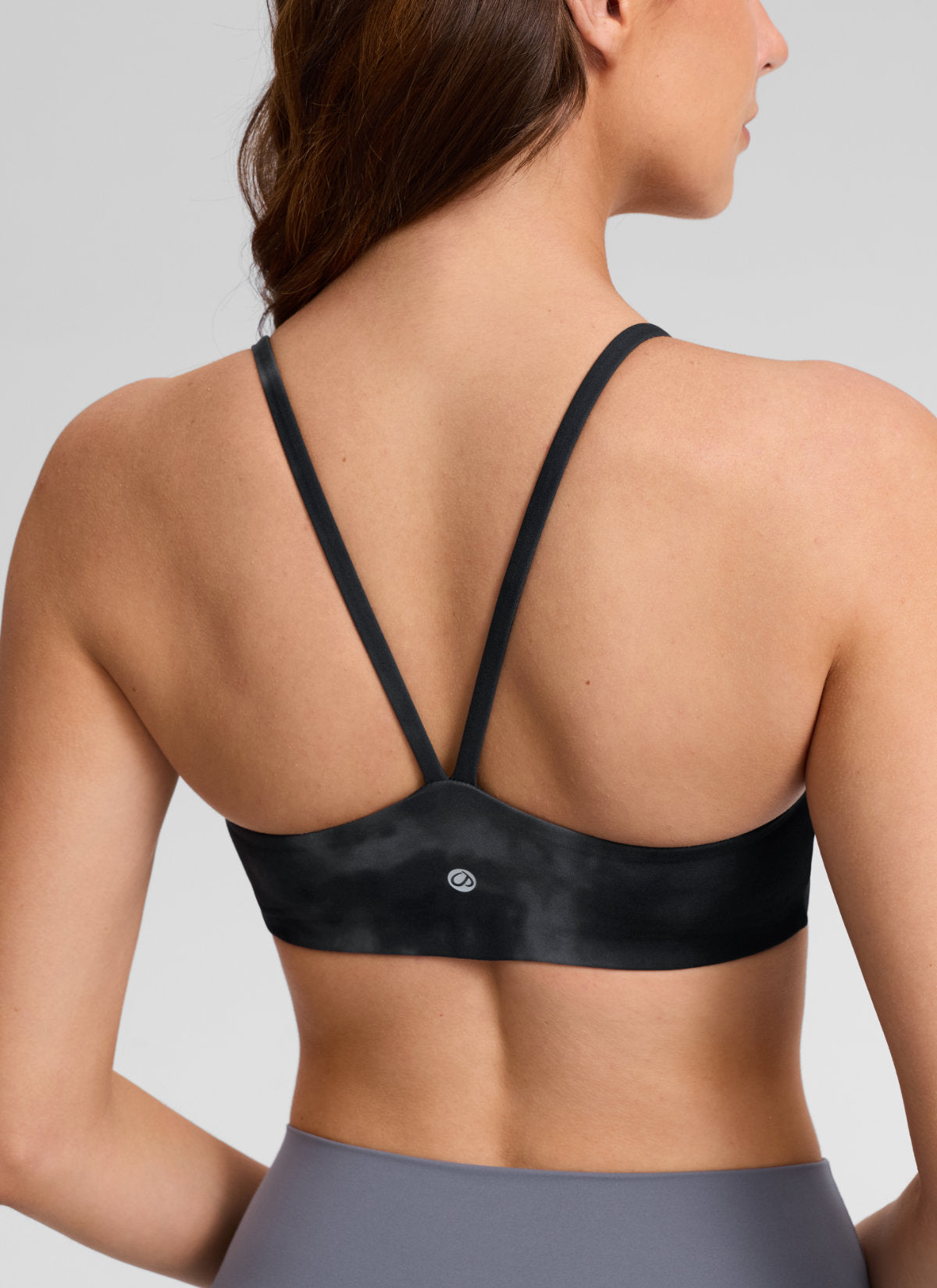 CRZ YOGA Women's Butterlift® Yoga V Back Double Lined Sports Bra Grey Tie Dye Flowers @model_info:Gelya