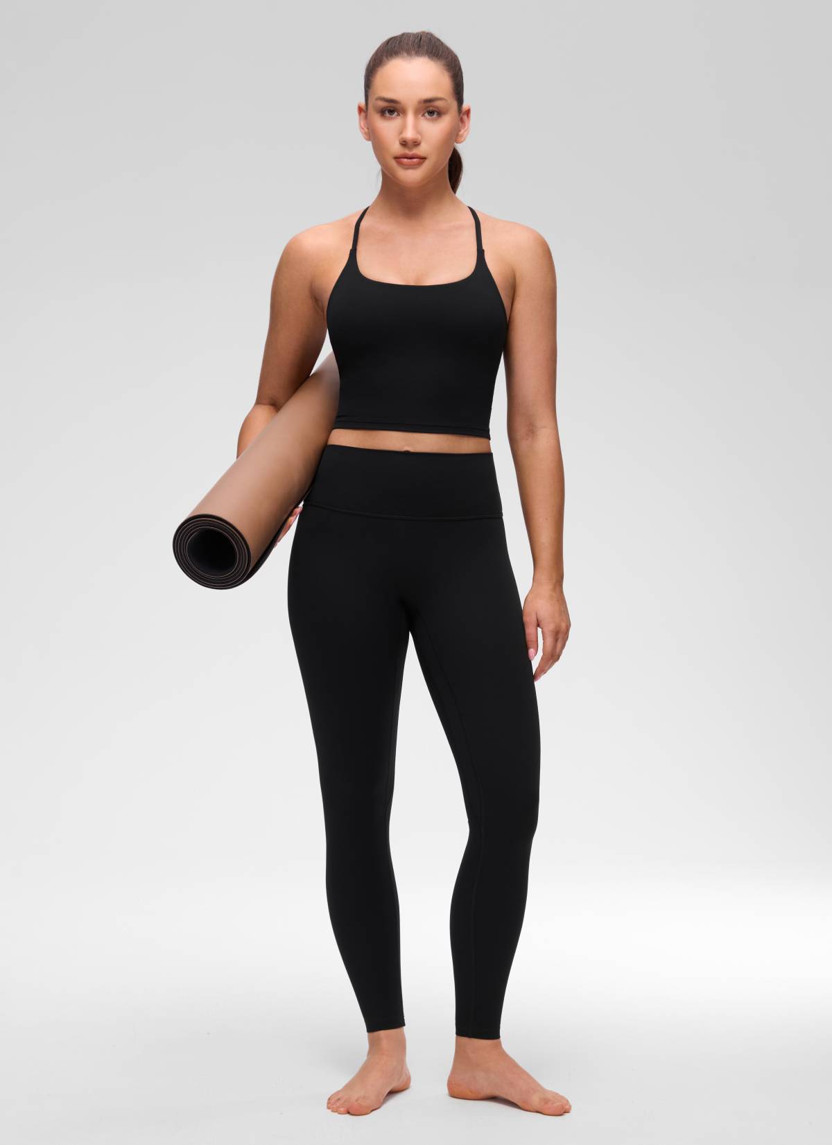 CRZ YOGA Women's Butterluxe U Neck Twist Cross Back Built in Bra Tank Black @model_info:Brooklyn