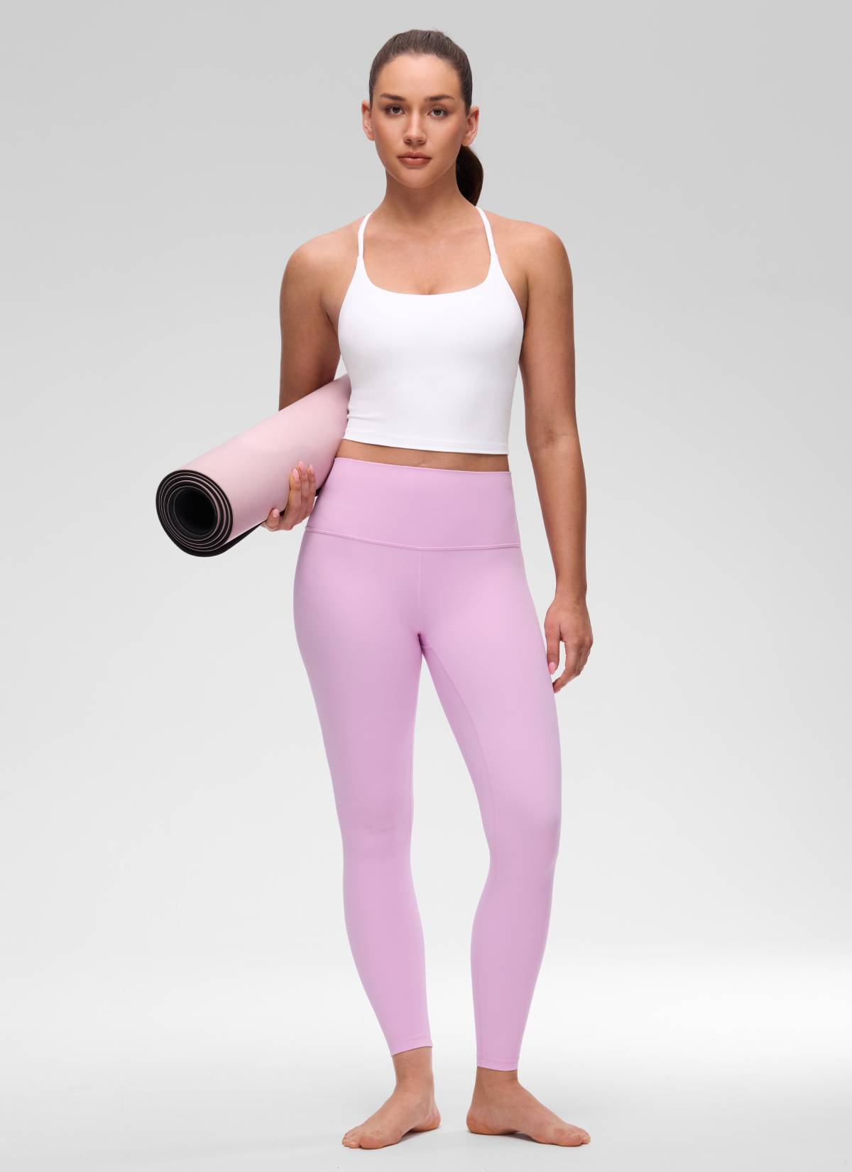 CRZ YOGA Women's Butterluxe U Neck Twist Cross Back Built in Bra Tank White @model_info:Brooklyn