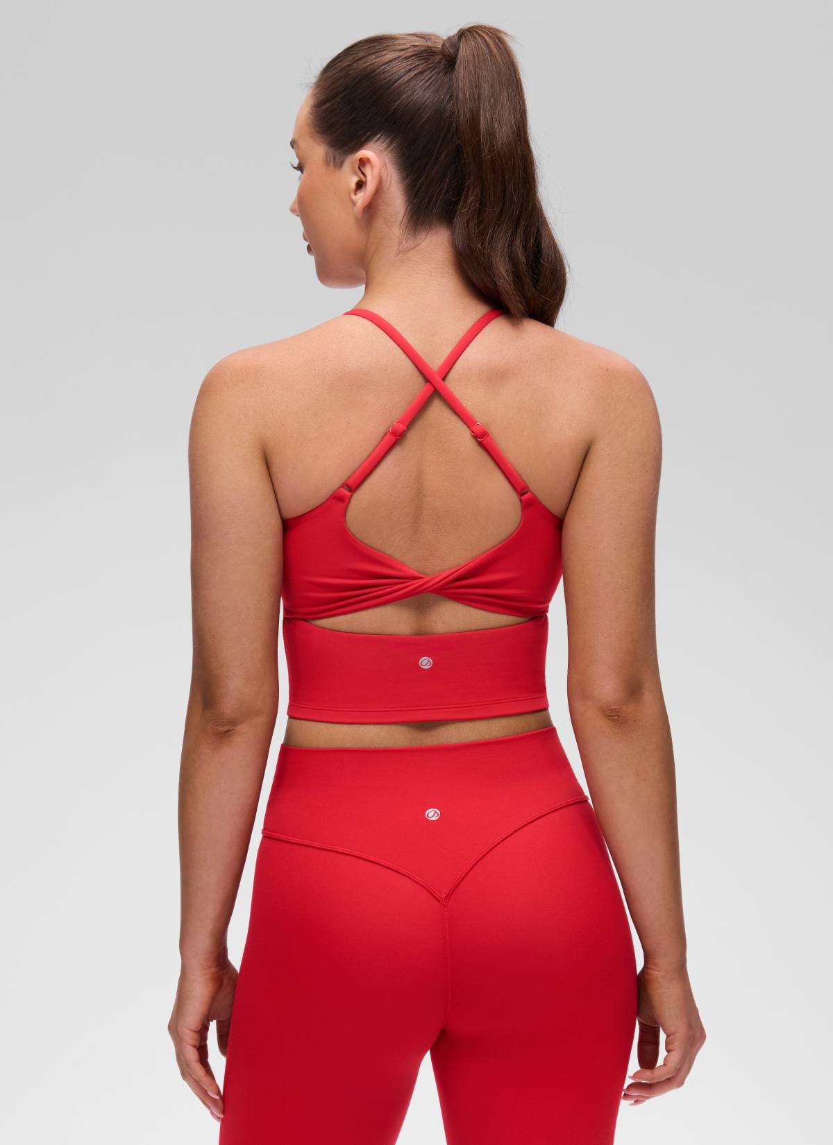 CRZ YOGA Women's Butterluxe U Neck Twist Cross Back Built in Bra Tank Aurora Red @model_info:Brooklyn