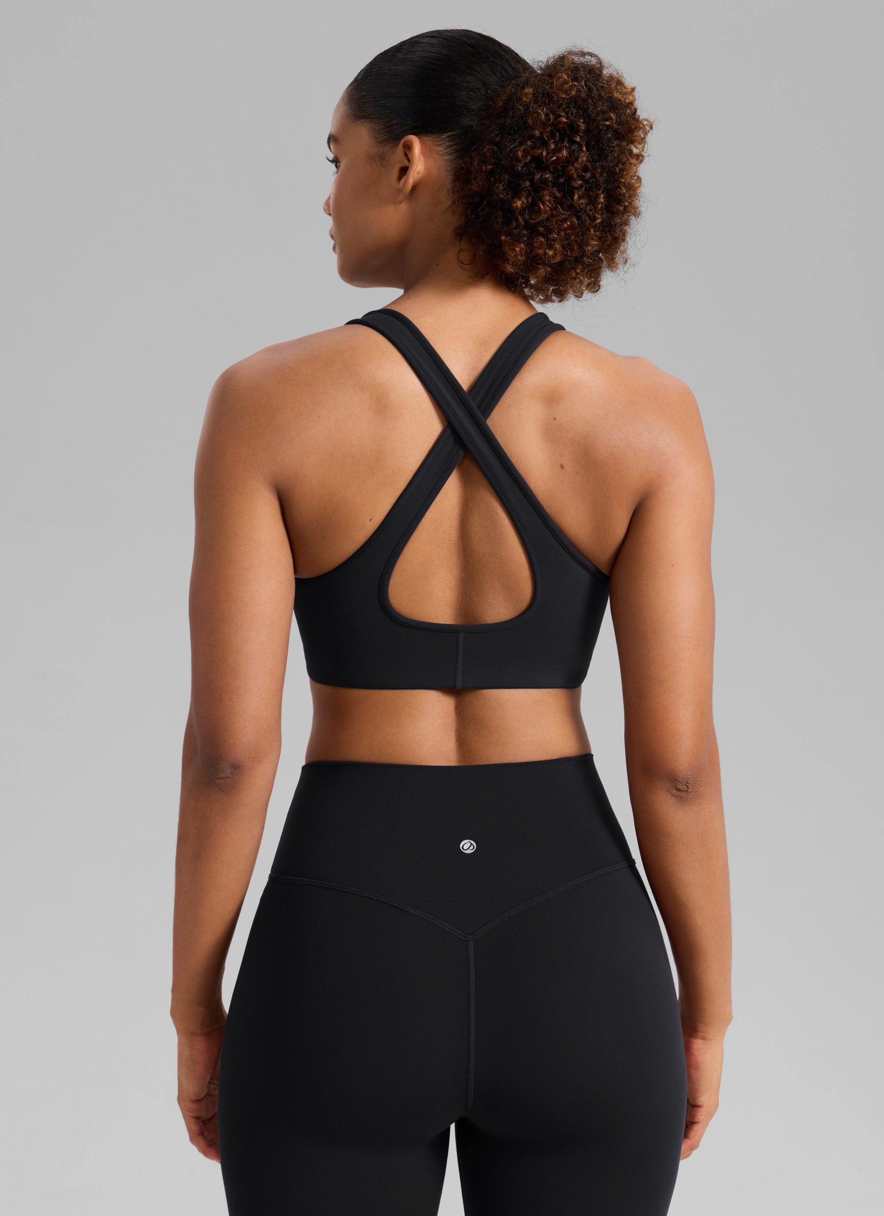 CRZ YOGA Women's Butterlift® Workout Deep V Neck Cross Back Sports Bra Black
