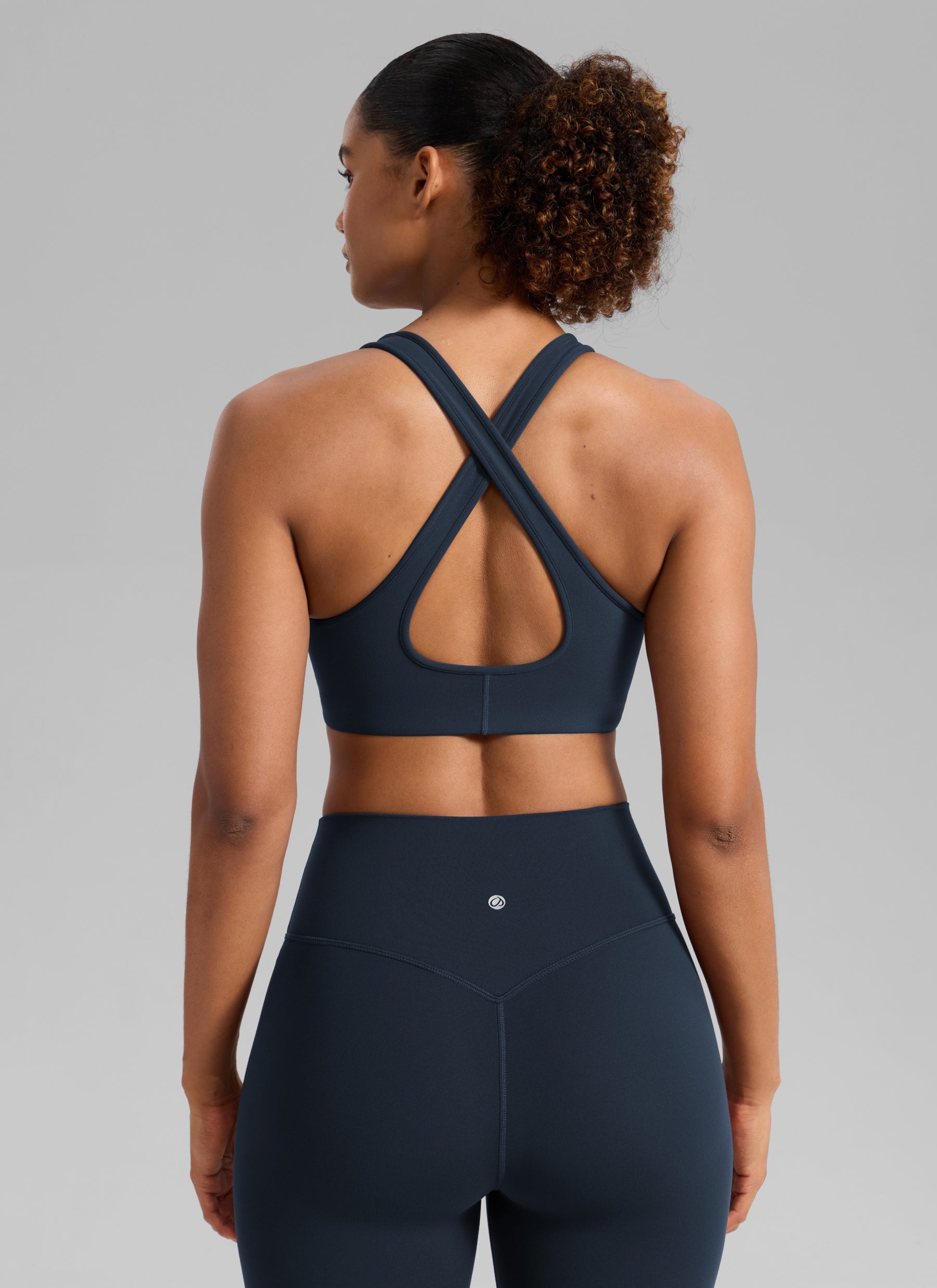 CRZ YOGA Women's Butterlift® Workout Deep V Neck Cross Back Sports Bra True Navy