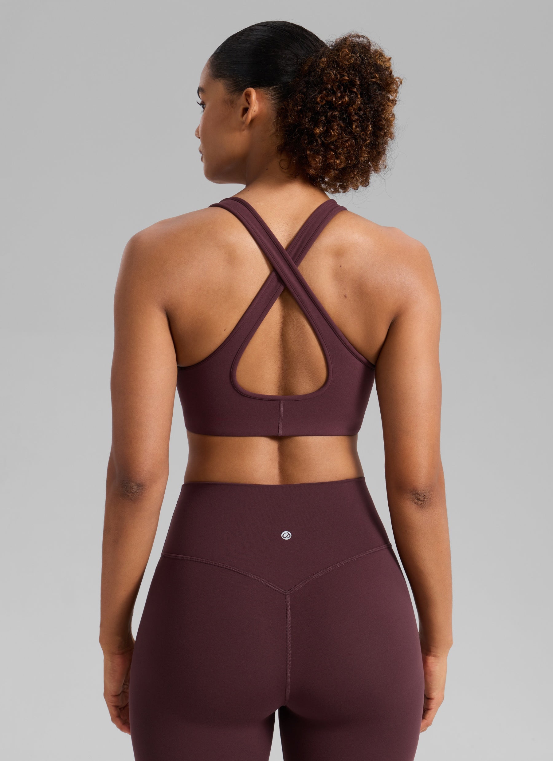 CRZ YOGA Women's Butterlift® Workout Deep V Neck Cross Back Sports Bra Ripe Plum
