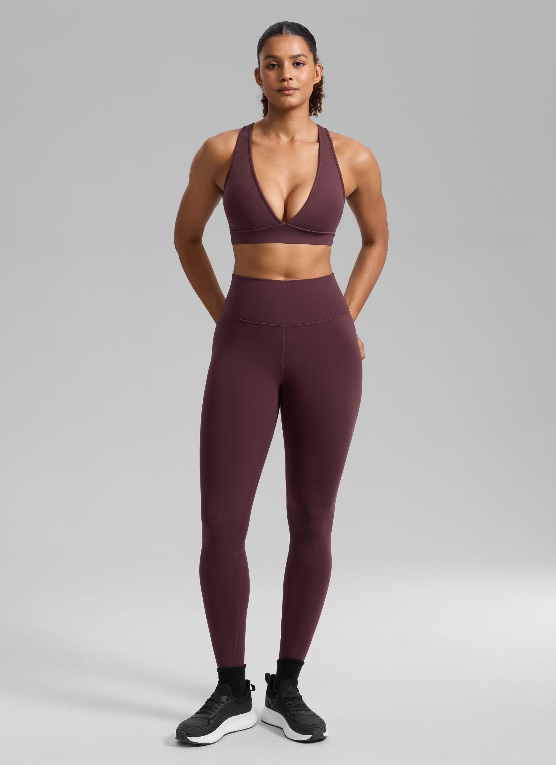CRZ YOGA Women's Butterlift® Workout Deep V Neck Cross Back Sports Bra Ripe Plum