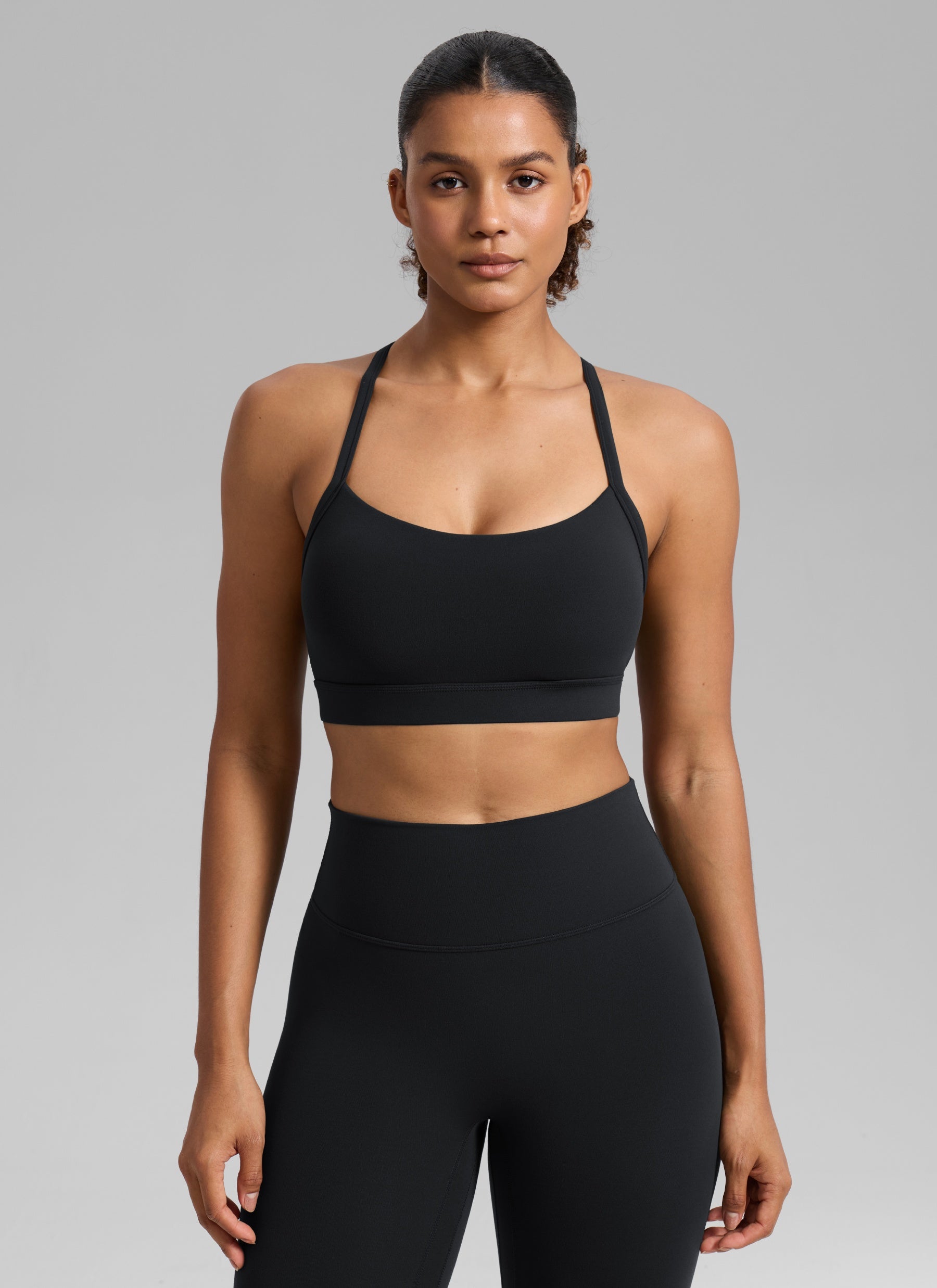 CRZ YOGA Women's Butterlift Yoga U Neck Cross Back Keyhole Sports Bra Black