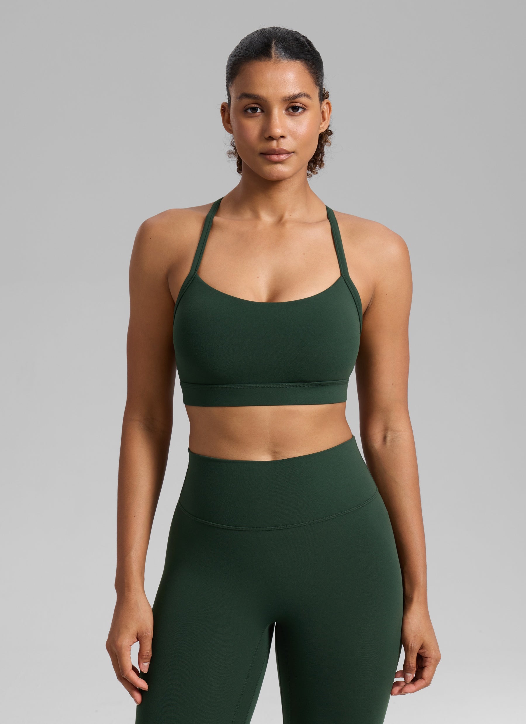 CRZ YOGA Women's Butterlift Yoga U Neck Cross Back Keyhole Sports Bra Legend Green