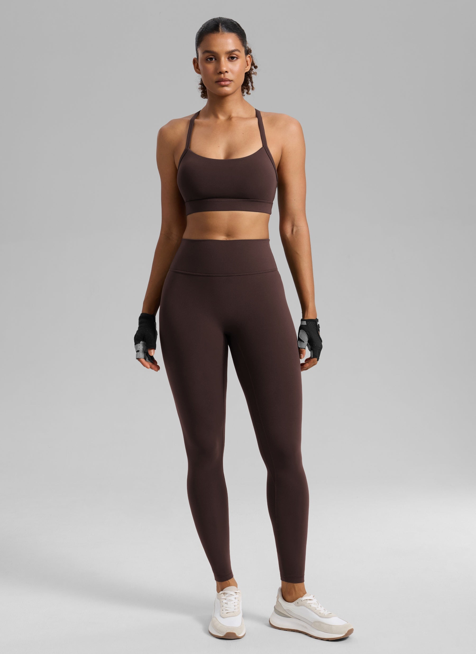 CRZ YOGA Women's Butterlift Yoga U Neck Cross Back Keyhole Sports Bra Hot Fudge Brown