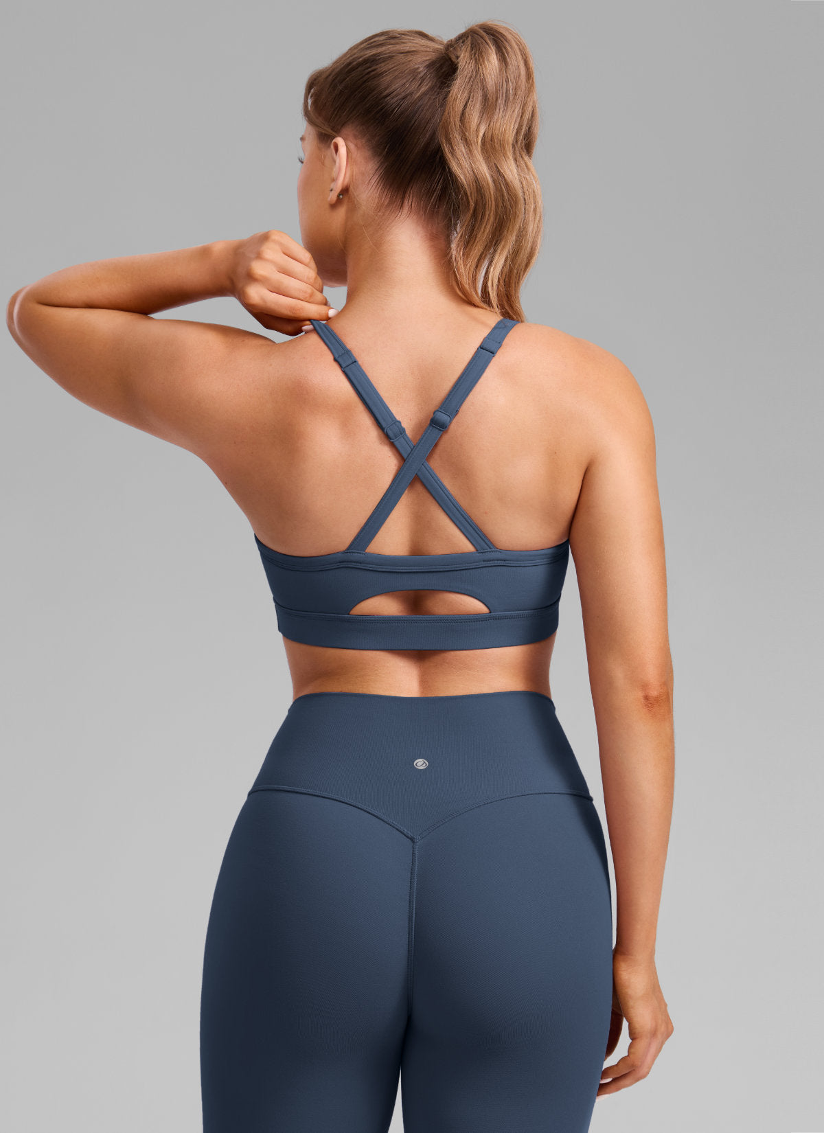 CRZ YOGA Women's Butterlift Yoga U Neck Cross Back Keyhole Sports Bra Stelindigo