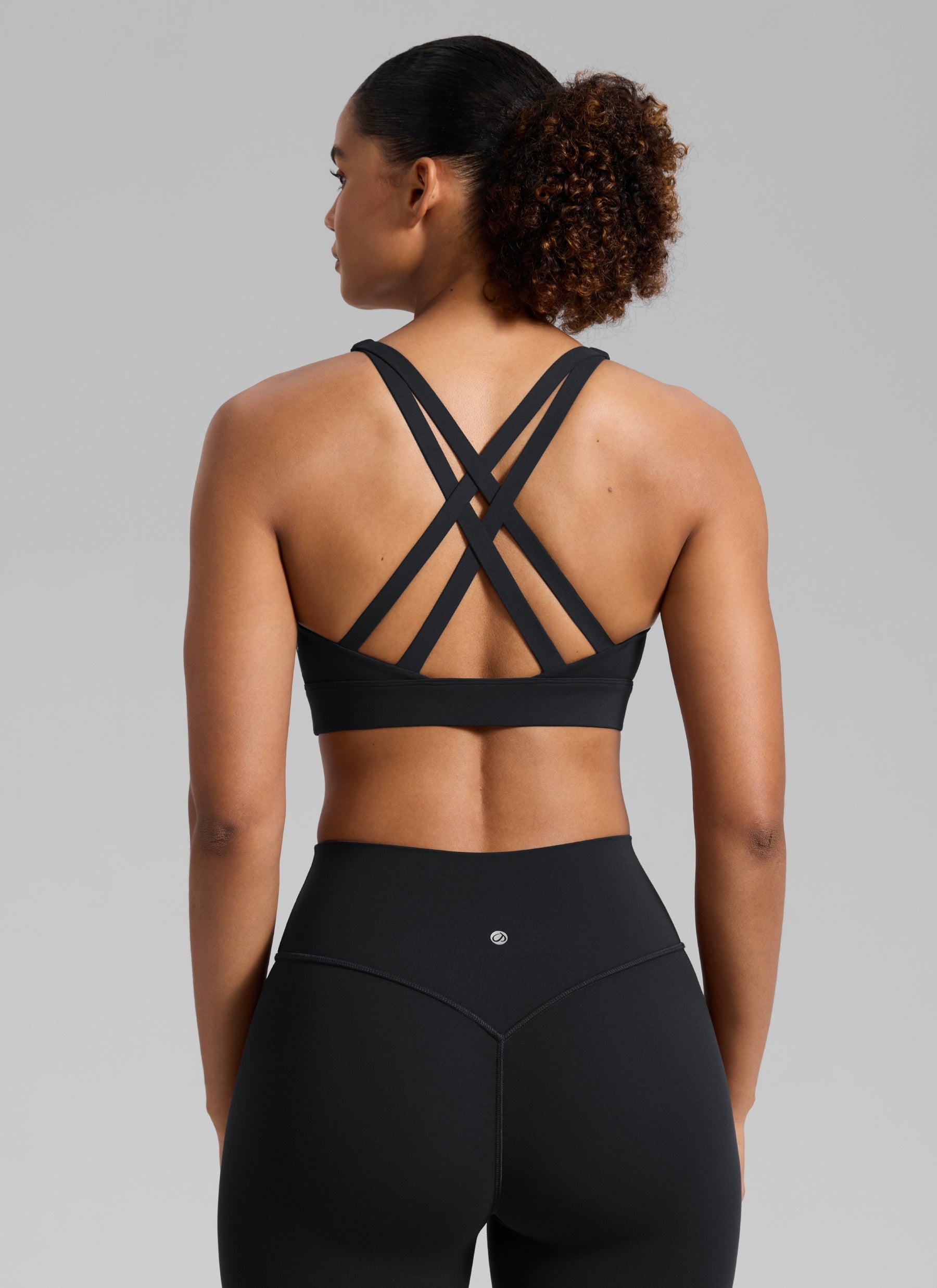 CRZ YOGA Women's Butterlift® Workout Crewneck Cross Back Sports Bra Black