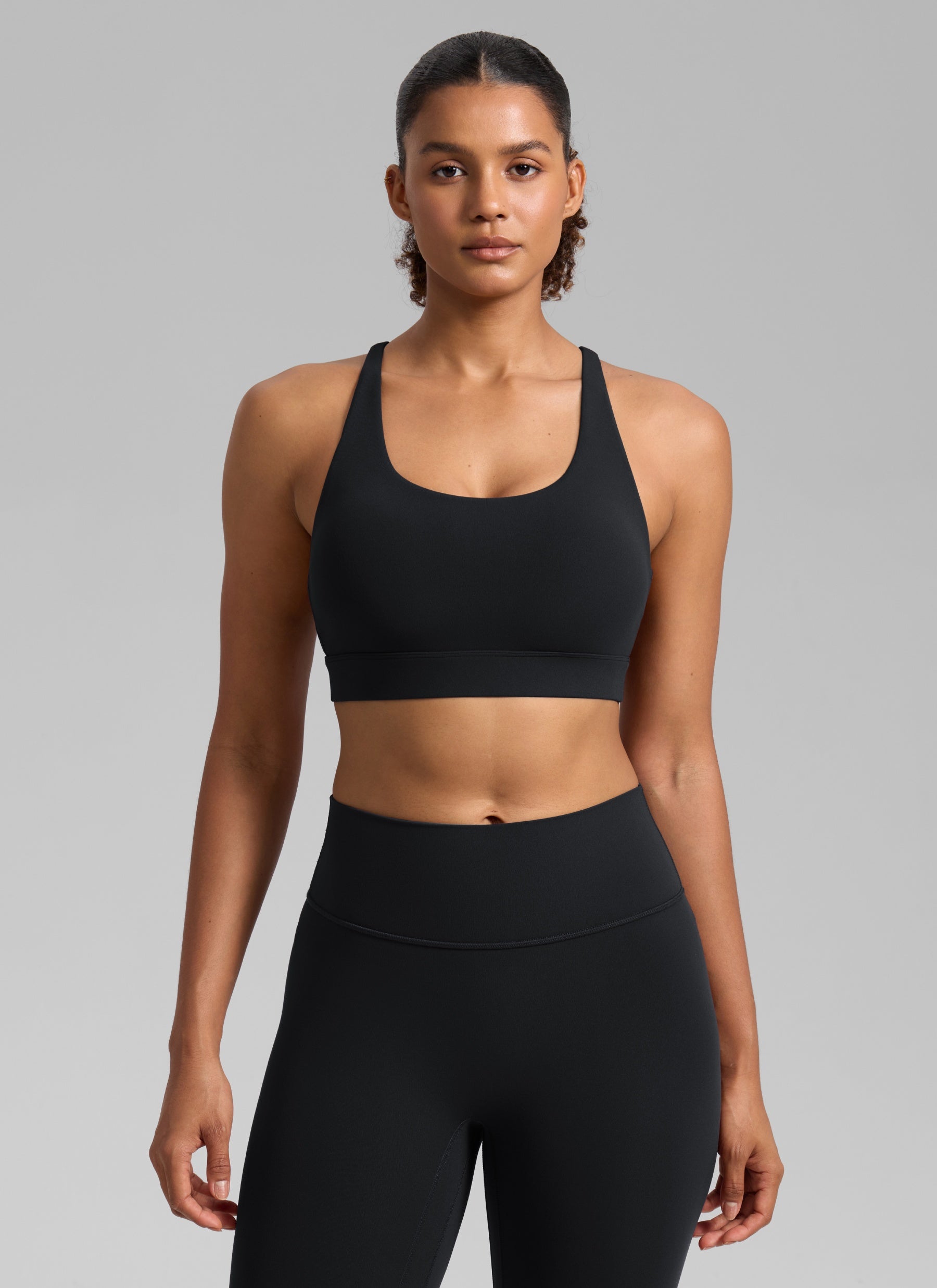CRZ YOGA Women's Butterlift® Workout Crewneck Cross Back Sports Bra Black