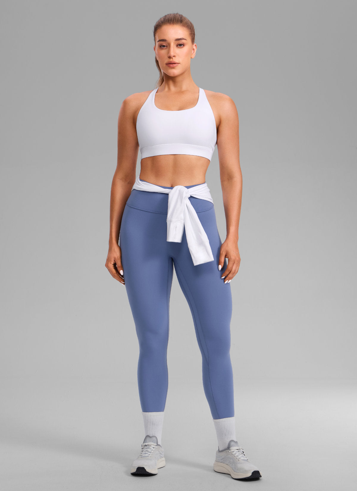 CRZ YOGA Women's Butterlift® Workout Crewneck Cross Back Sports Bra White