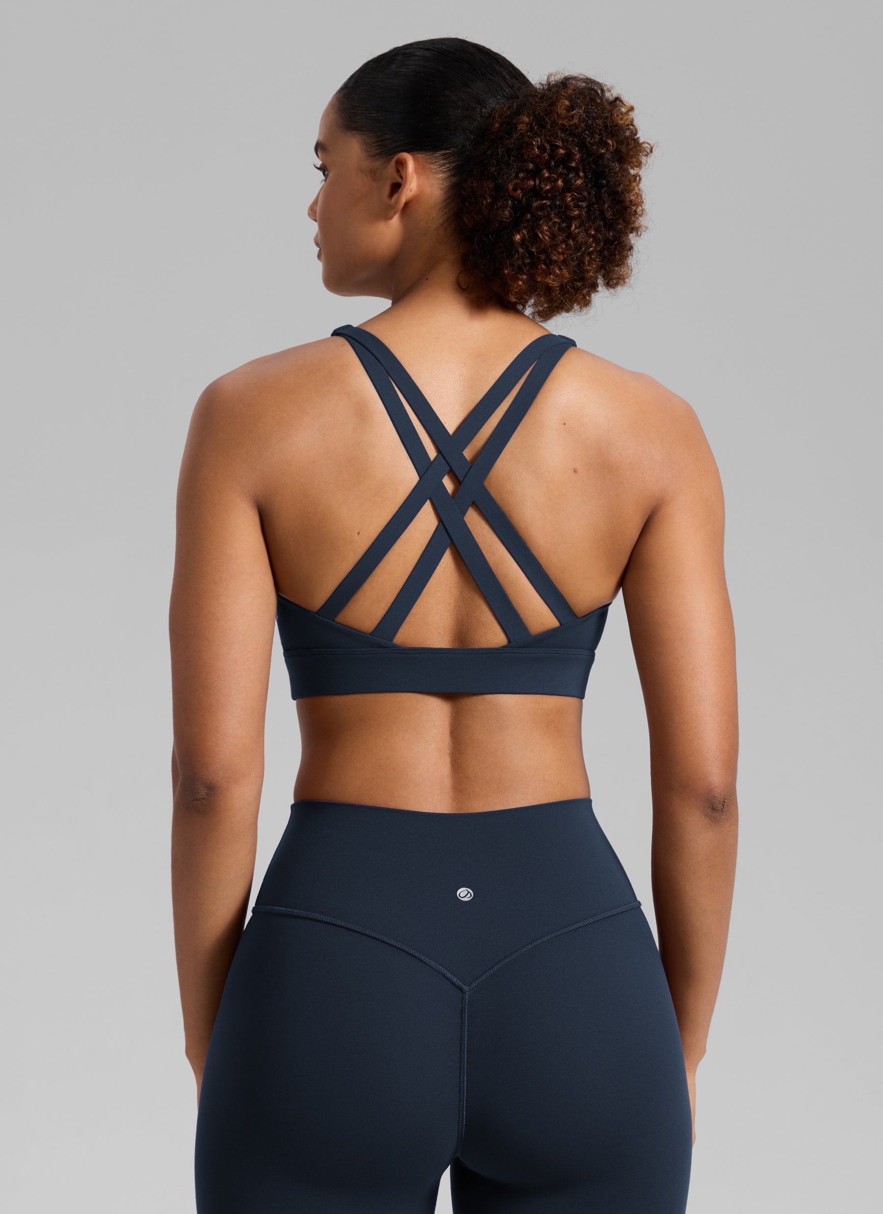 CRZ YOGA Women's Butterlift® Workout Crewneck Cross Back Sports Bra True Navy