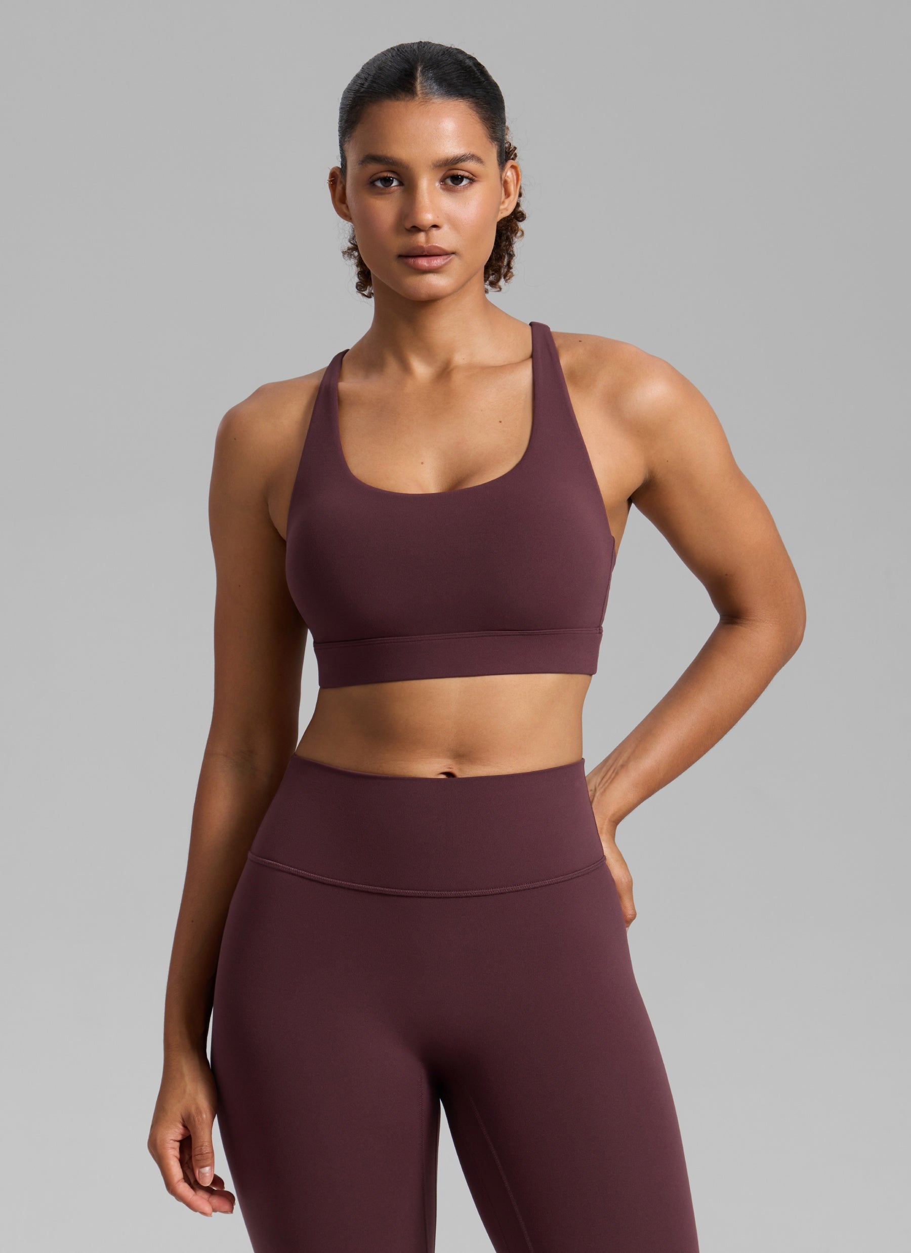CRZ YOGA Women's Butterlift® Workout Crewneck Cross Back Sports Bra Ripe Plum