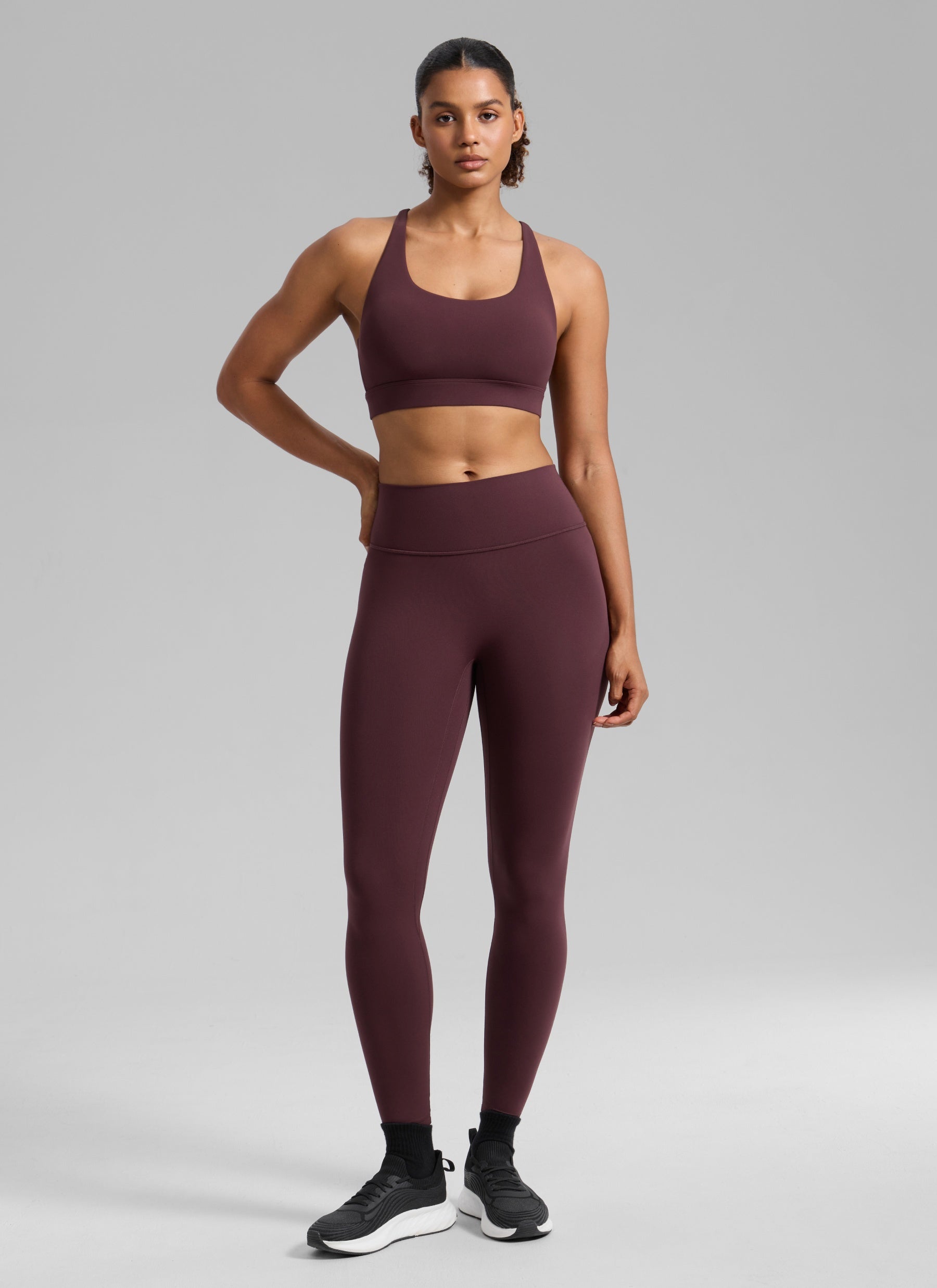 CRZ YOGA Women's Butterlift® Workout Crewneck Cross Back Sports Bra Ripe Plum