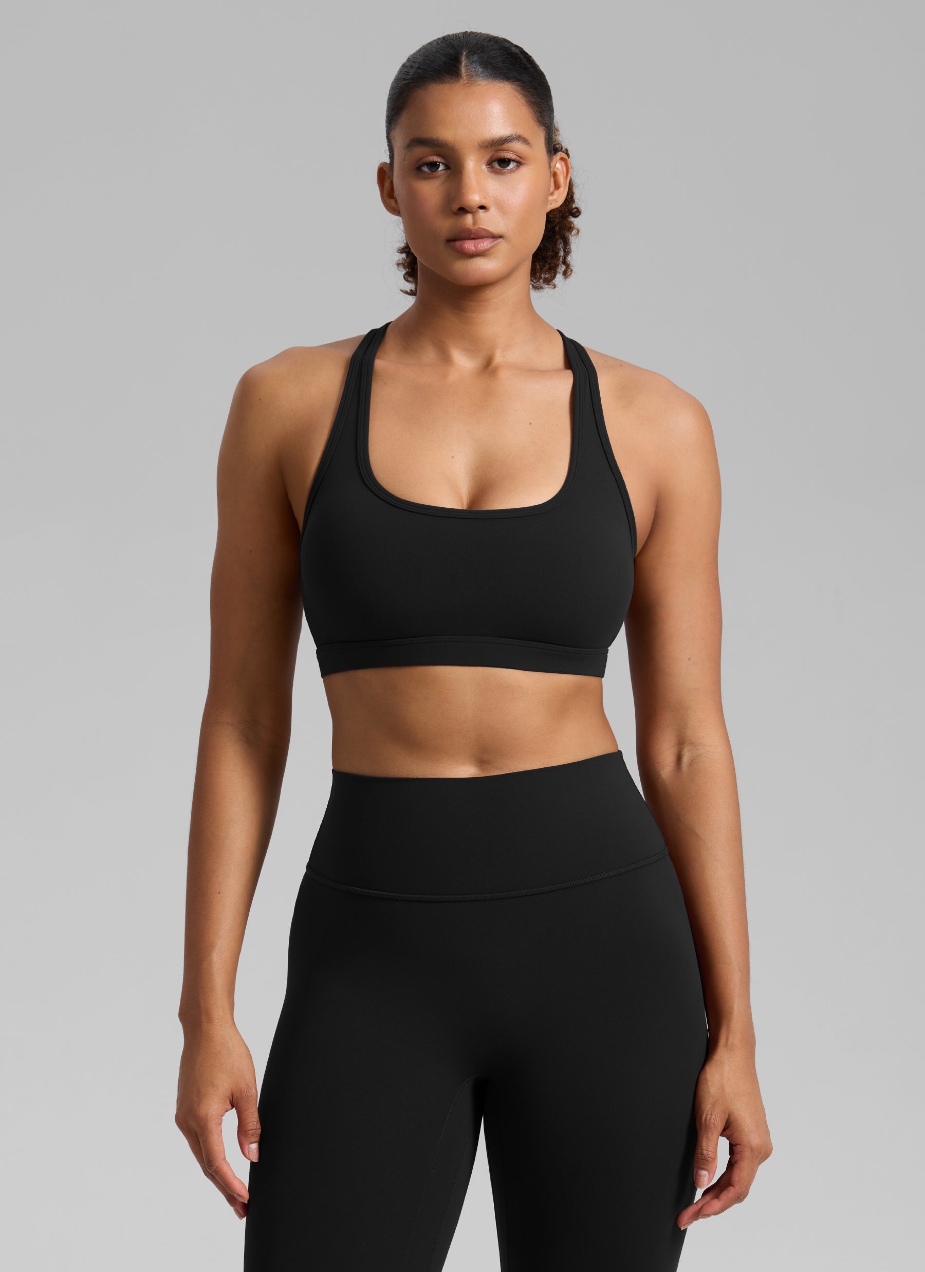 CRZ YOGA Women's Butterlift Yoga U Neck Racerback Keyhole Sports Bra Black