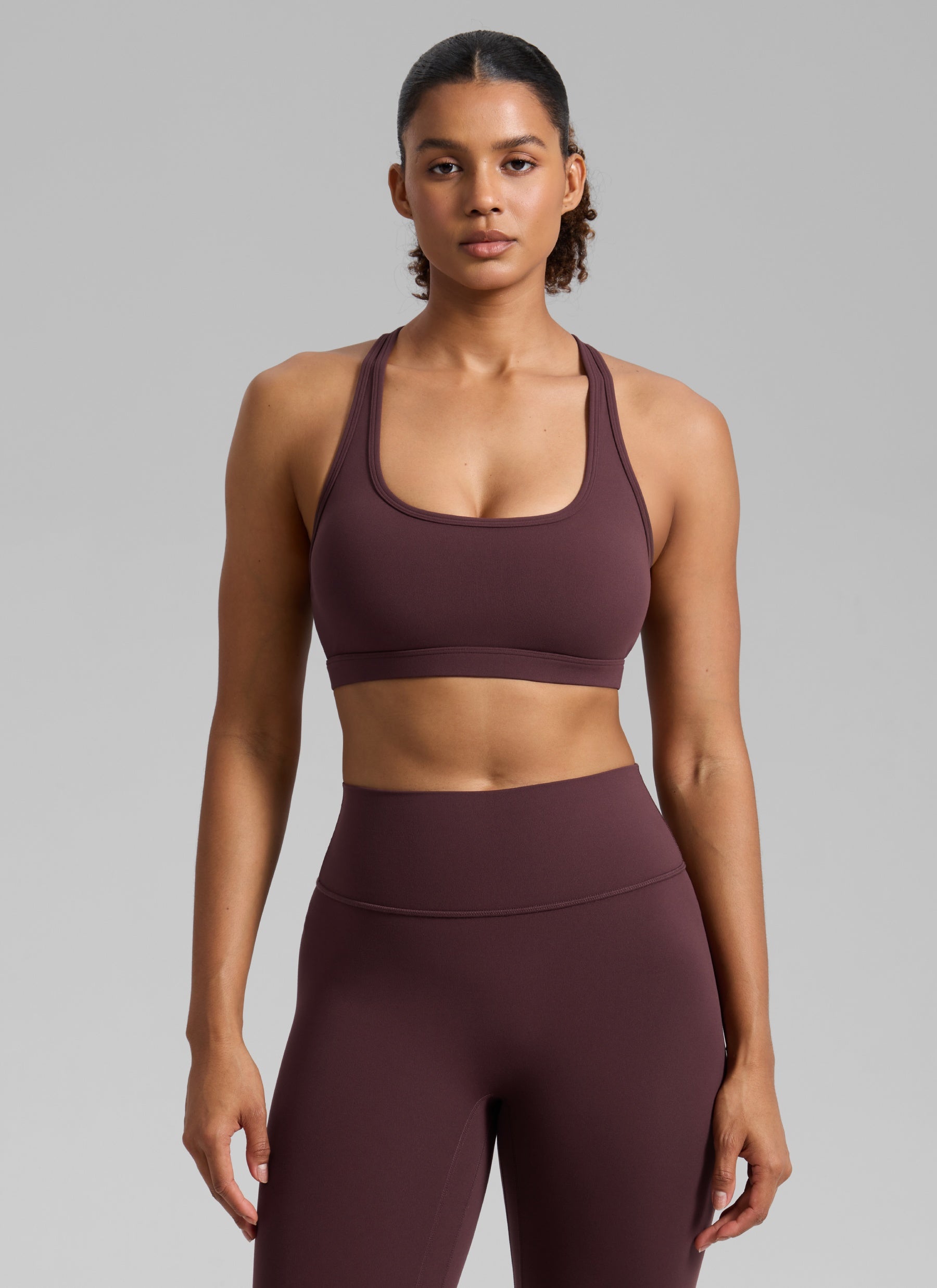 CRZ YOGA Women's Butterlift Yoga U Neck Racerback Keyhole Sports Bra Ripe Plum