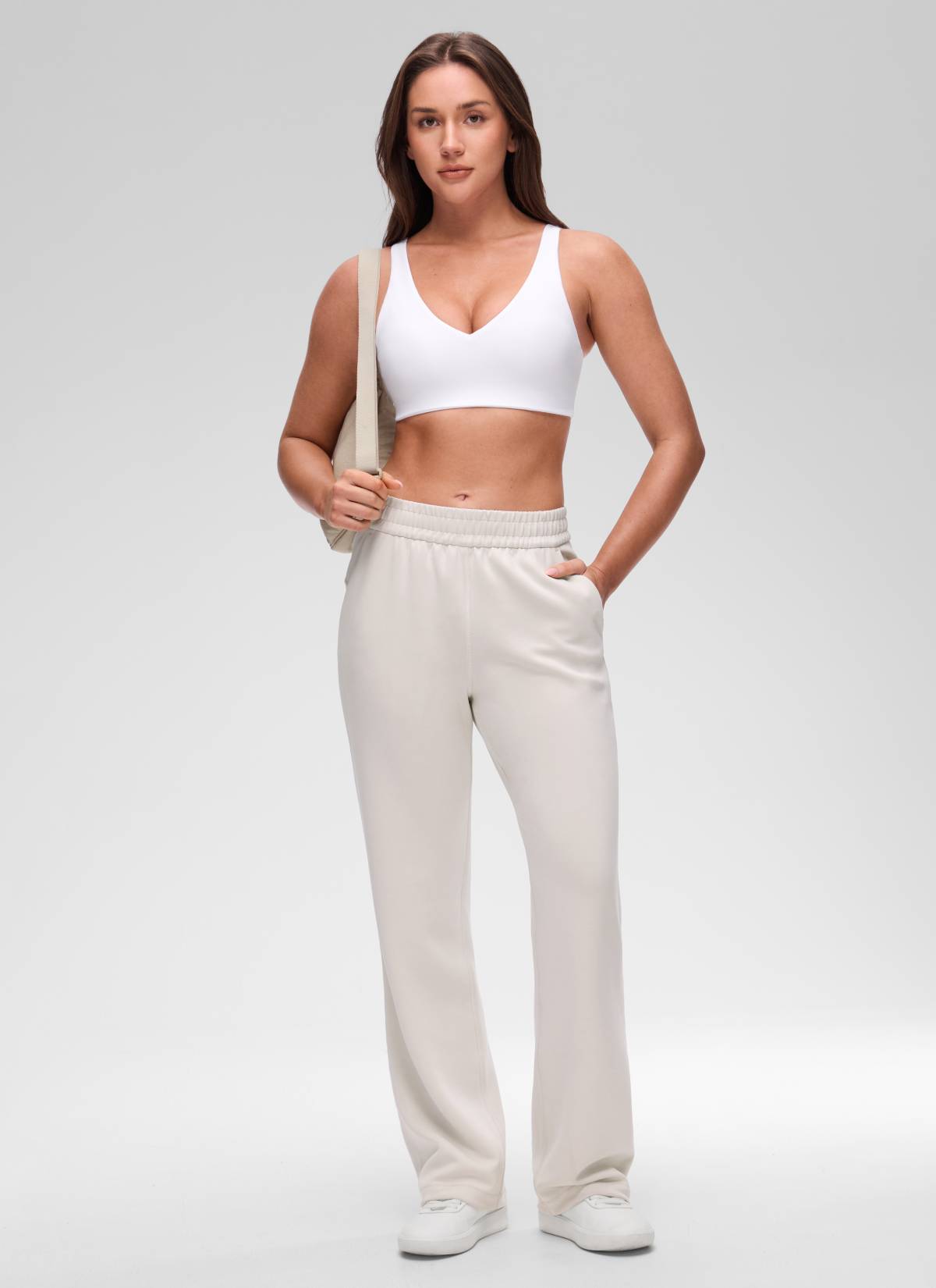 CRZ YOGA Women's Butterluxe Yoga U Back Sports Bra Light Support White @model_info:Brooklyn