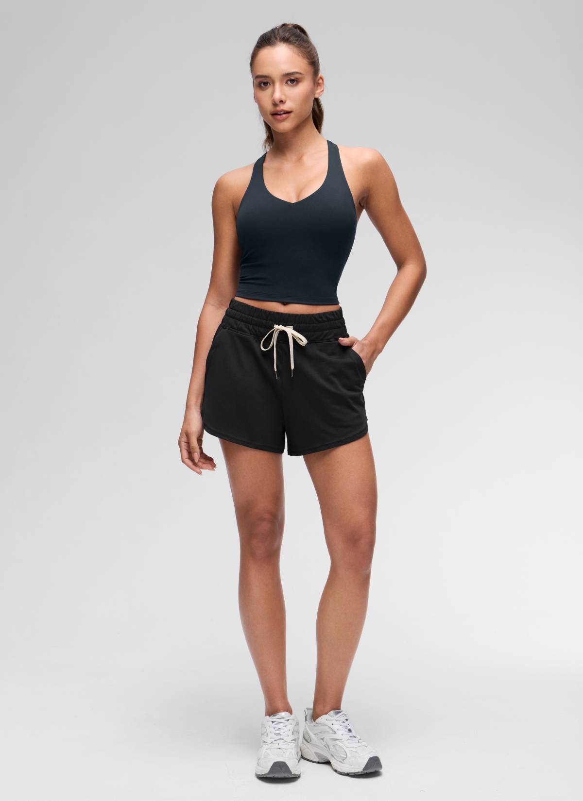CRZ YOGA Women's Butterluxe Yoga V Neck RacerBack Built in Bra Tank True Navy @model_info:Maria