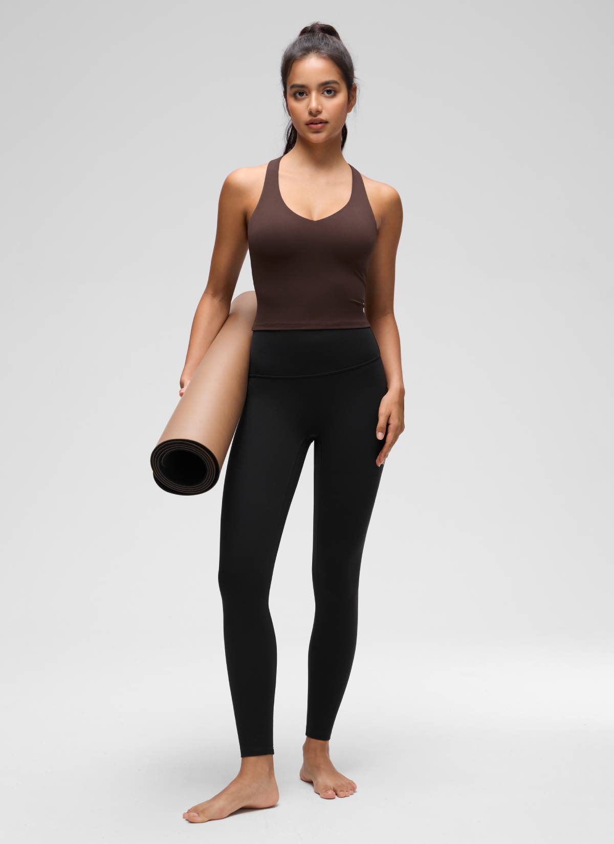 CRZ YOGA Women's Butterluxe Yoga V Neck RacerBack Built in Bra Tank Hot Fudge Brown @model_info:Liss