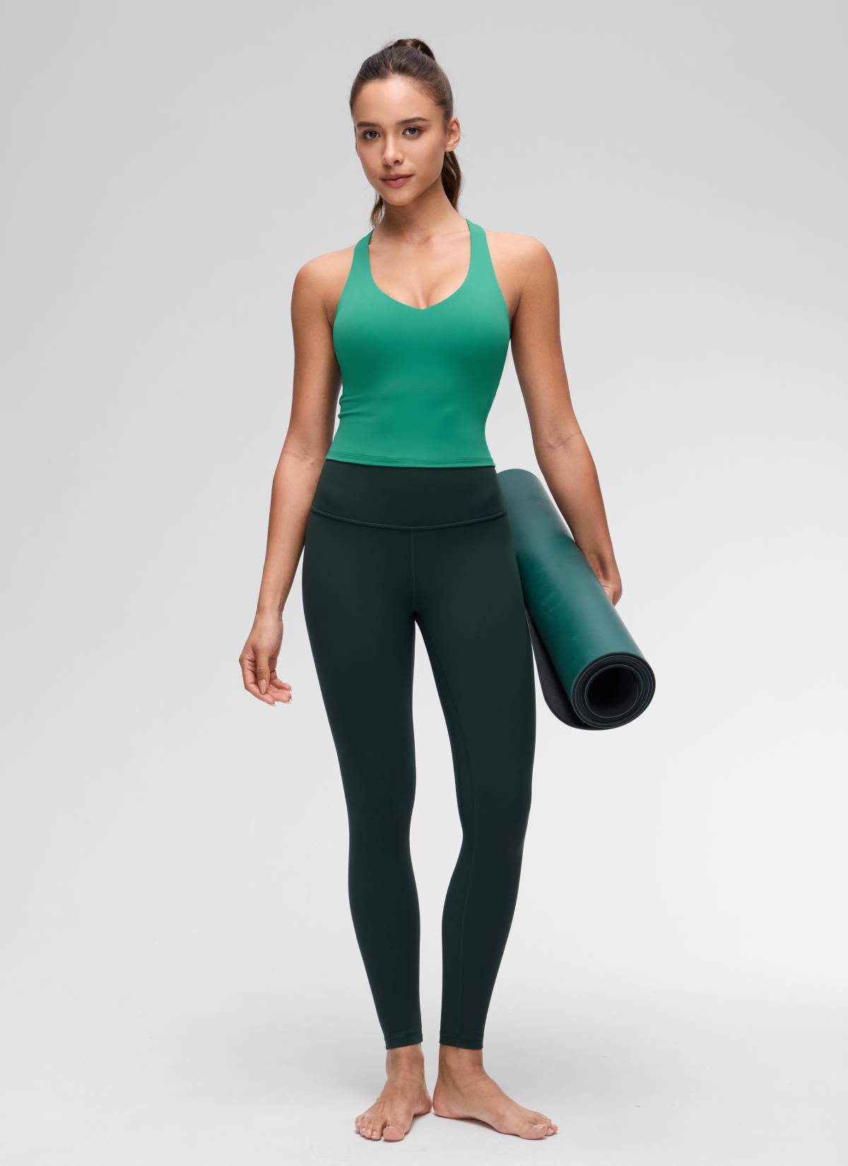 CRZ YOGA Women's Butterluxe Yoga V Neck RacerBack Built in Bra Tank Cascadia Green @model_info:Maria