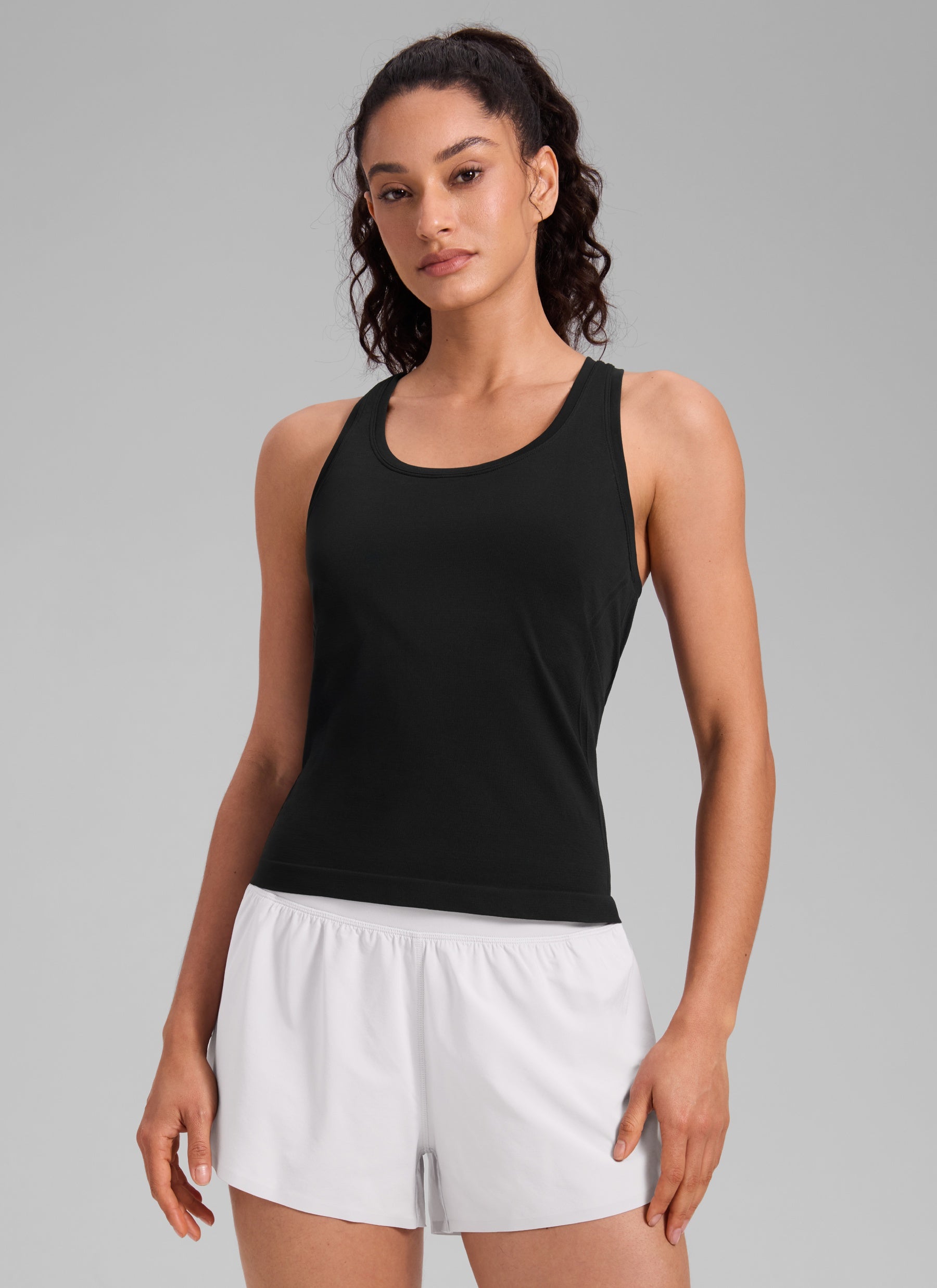 CRZ YOGA Women's Yoga Slim Fit Seamless Tank Crew Neck Racerback Black