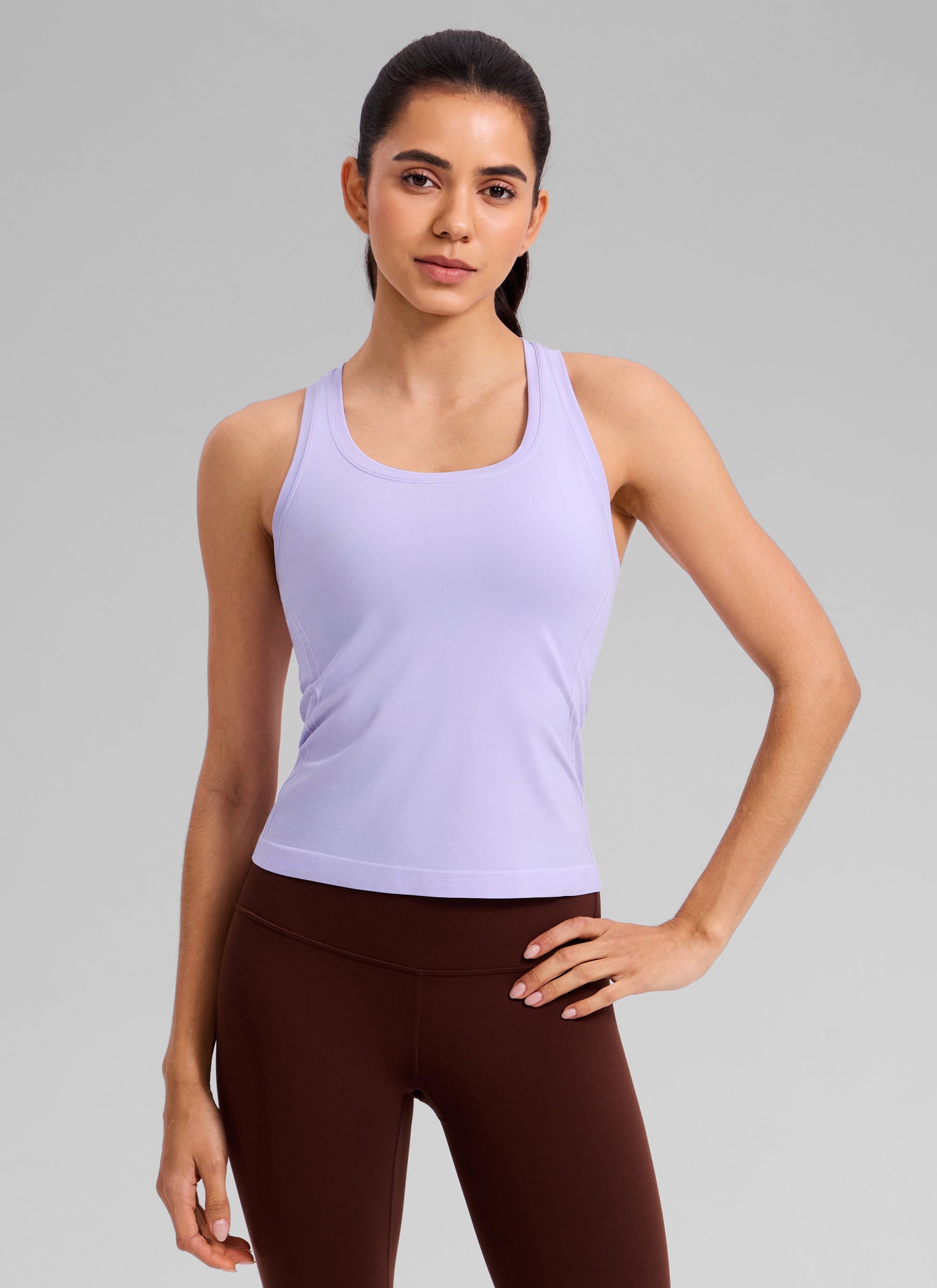 CRZ YOGA Women's Yoga Slim Fit Seamless Tank Crew Neck Racerback Lavender Frost