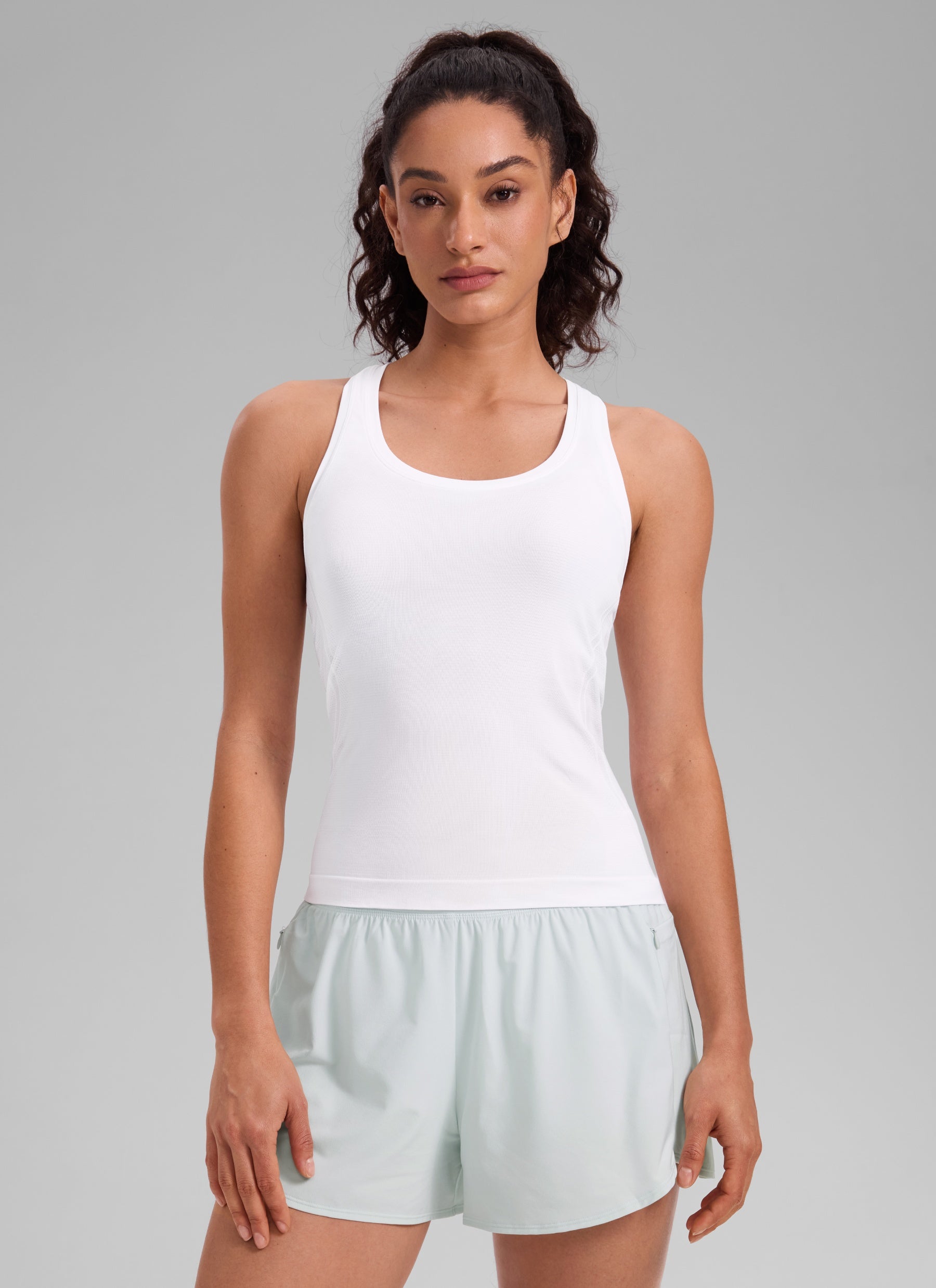 CRZ YOGA Women's Yoga Slim Fit Seamless Tank Crew Neck Racerback White
