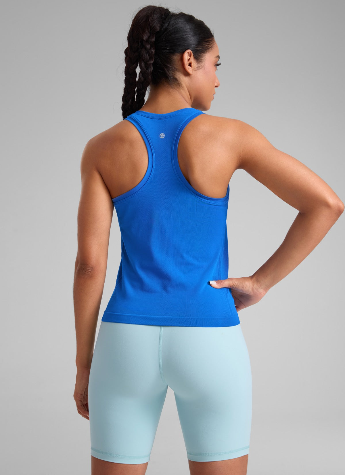 CRZ YOGA Women's Yoga Slim Fit Seamless Tank Crew Neck Racerback Sparkle Blue