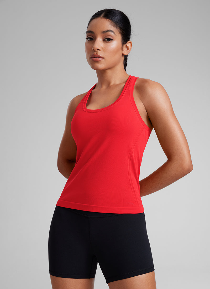 CRZ YOGA Women's Yoga Slim Fit Seamless Tank Crew Neck Racerback Deep Red