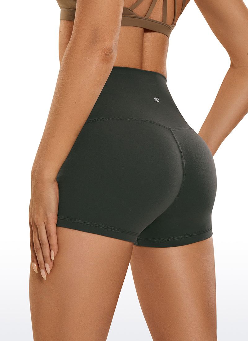 CRZ YOGA Women's Yoga High Rise Booty Butterluxe Biker Shorts 2.5'' Grey Olive